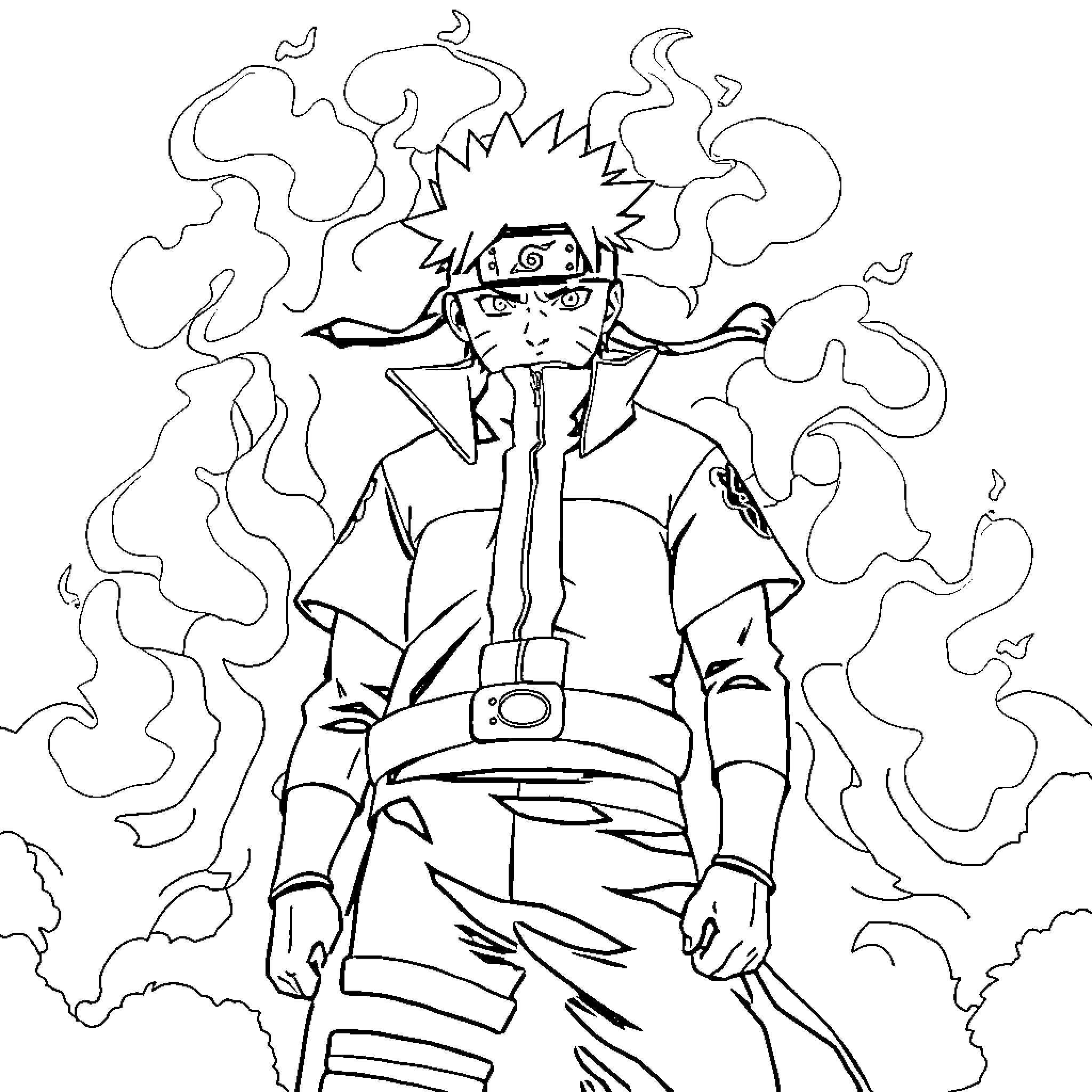 Naruto Unleashing Ninja Techniques in Intense Climactic Scene Coloring Page (free black-and-white line drawing printable PDF for all, from beginners to advanced learners, including children, teens, adults, and seniors)