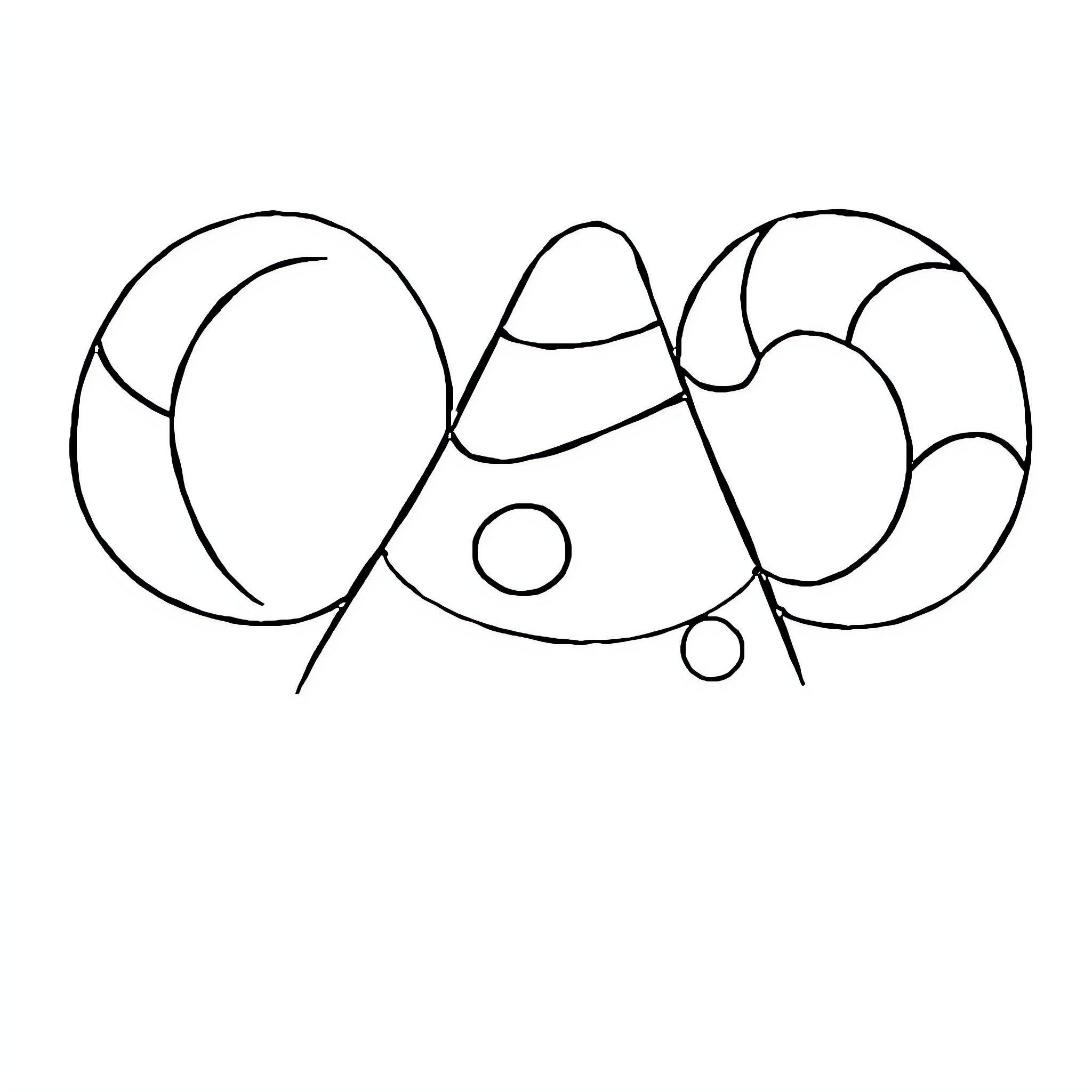 Candy Corn Geometric Shapes Coloring Page (free black-and-white line drawing printable PDF for all, from beginners to advanced learners, including children, teens, adults, and seniors)