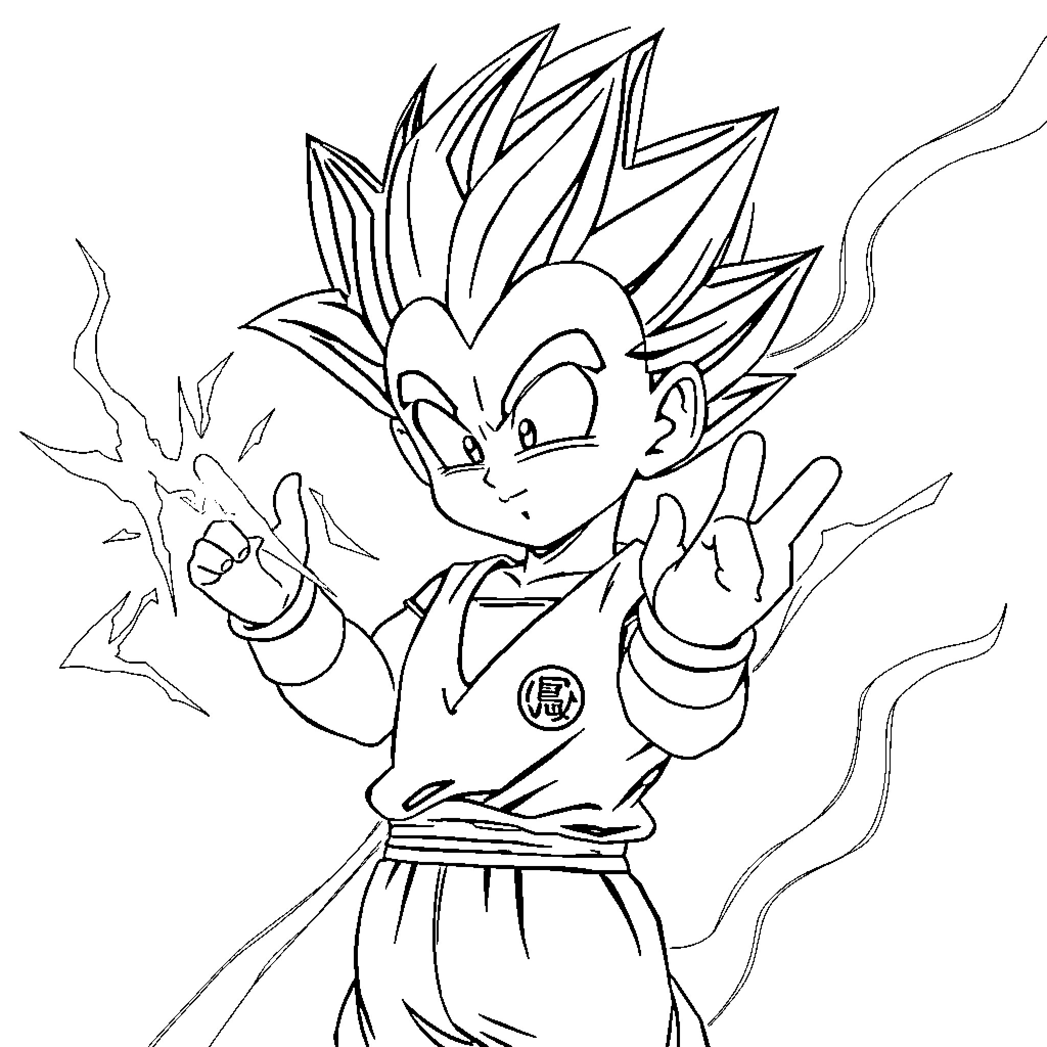 Vegeta powering up with intense expression Coloring Page (free black-and-white line drawing printable PDF for all, from beginners to advanced learners, including children, teens, adults, and seniors)