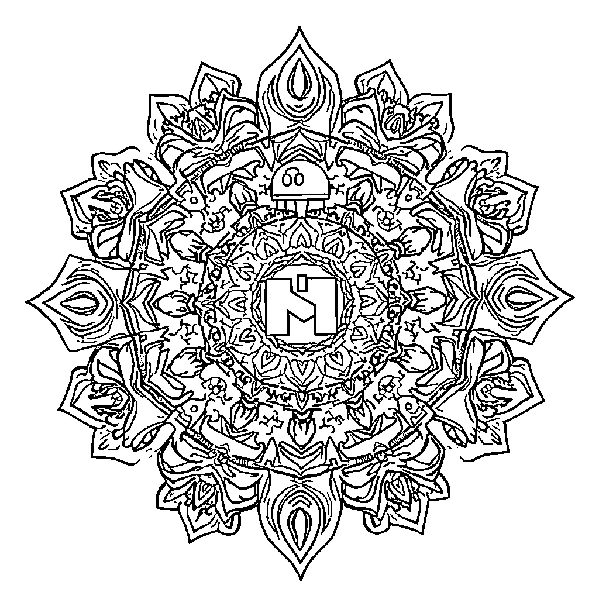 Mandala with intricate floral and geometric patterns Coloring Page (free black-and-white line drawing printable PDF for all, from beginners to advanced learners, including children, teens, adults, and seniors)