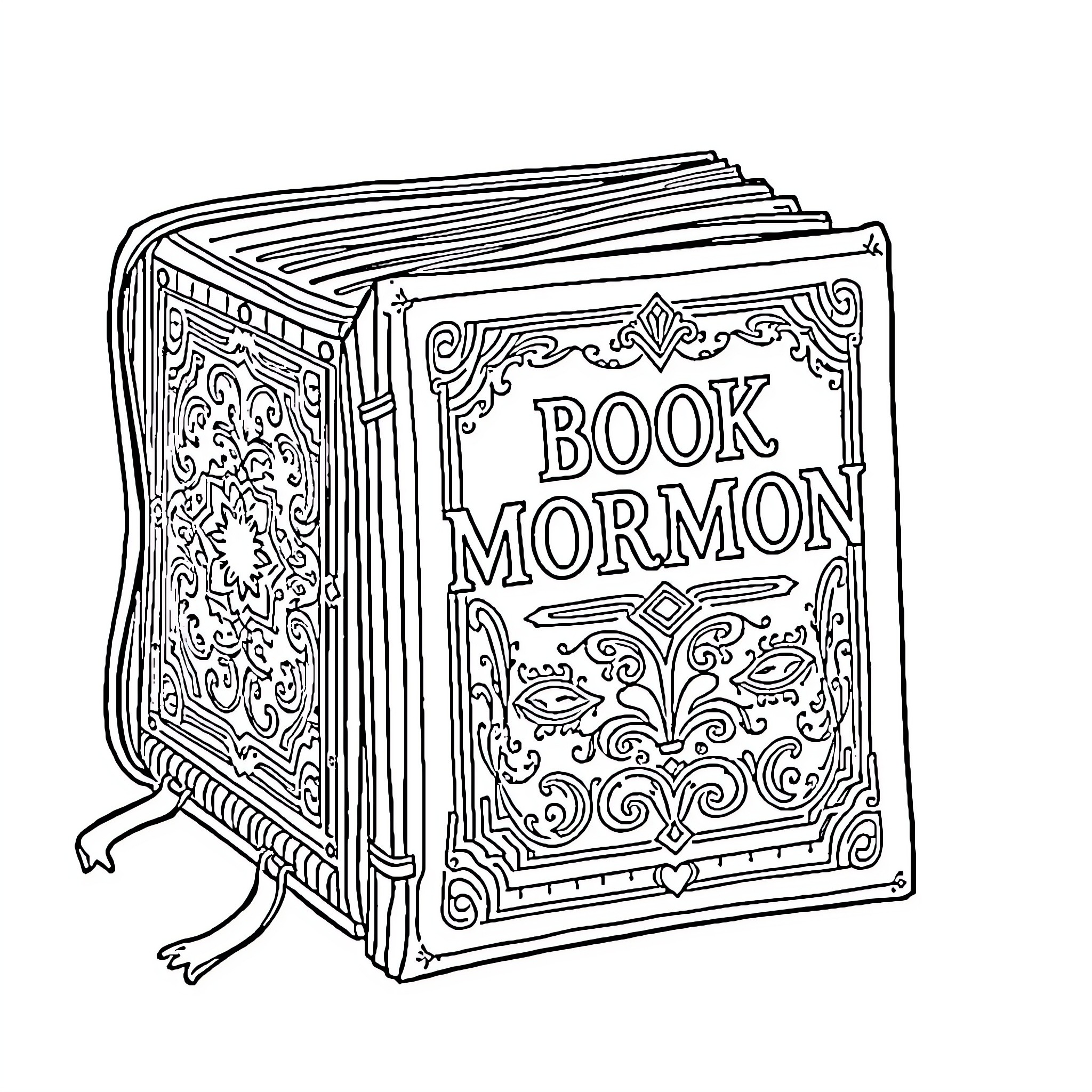 Book of religious scriptures with ornamental design Coloring Page (free black-and-white line drawing printable PDF for all, from beginners to advanced learners, including children, teens, adults, and seniors)