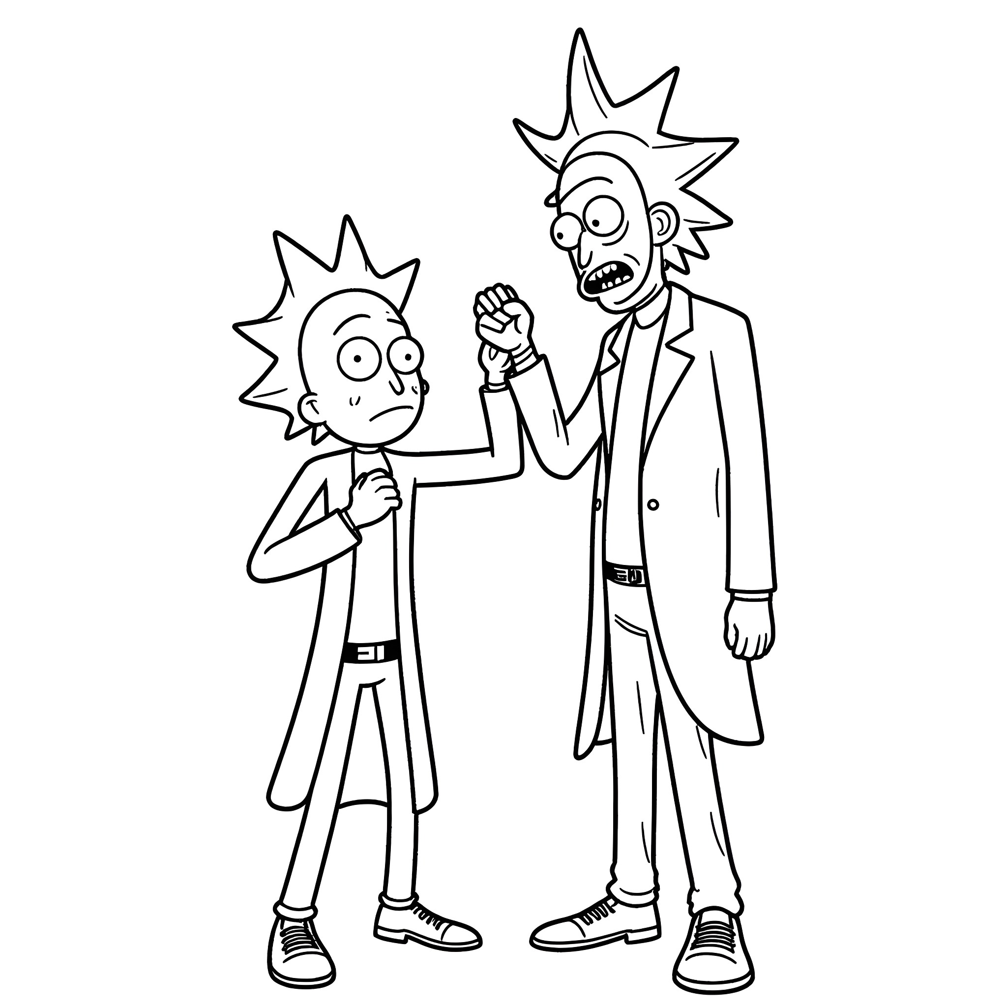 Rick And Morty Engaging in Playful Banter Coloring Page (free black-and-white line drawing printable PDF for all, from beginners to advanced learners, including children, teens, adults, and seniors)