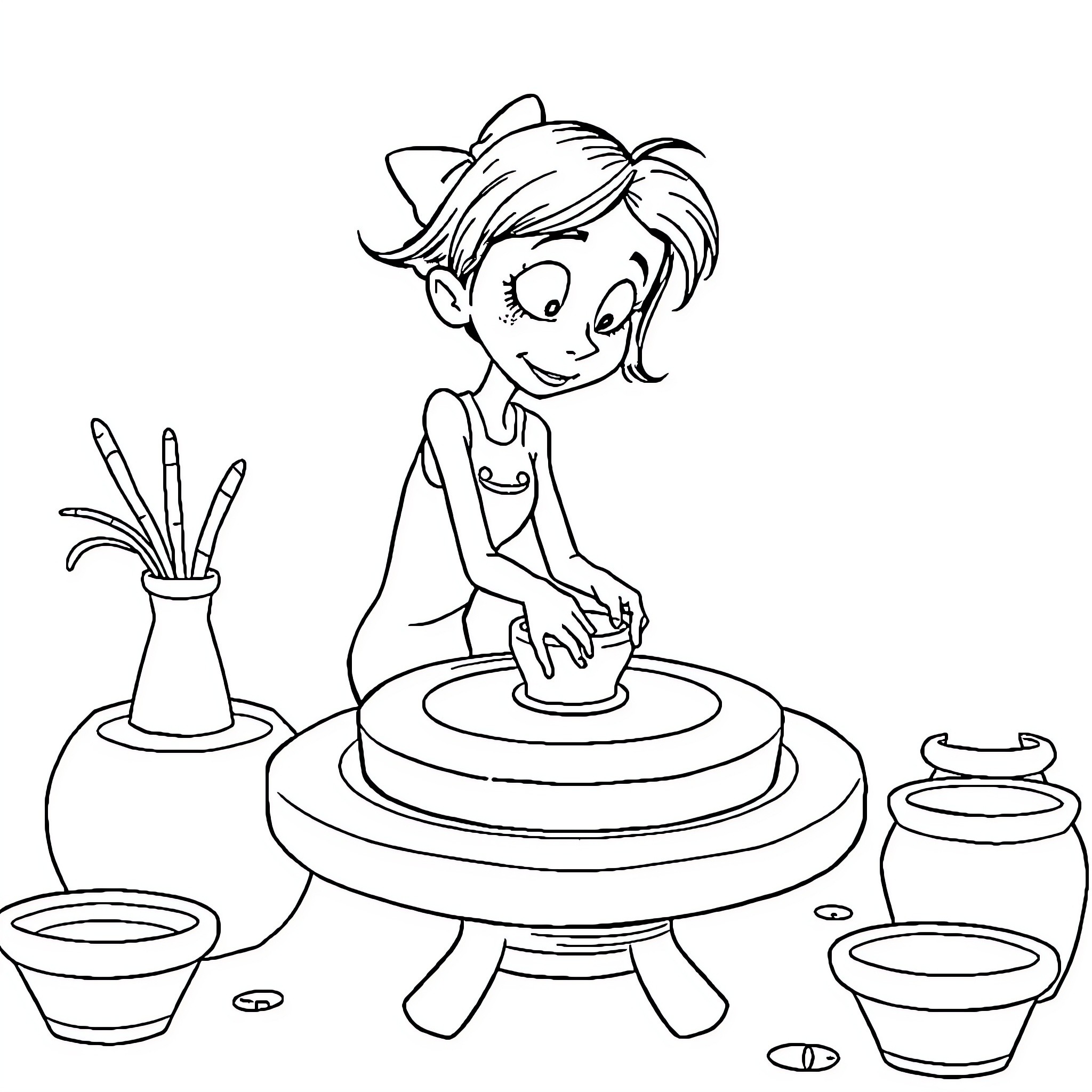 Coraline Sculpting and Crafting Coloring Page (free black-and-white line drawing printable PDF for all, from beginners to advanced learners, including children, teens, adults, and seniors)