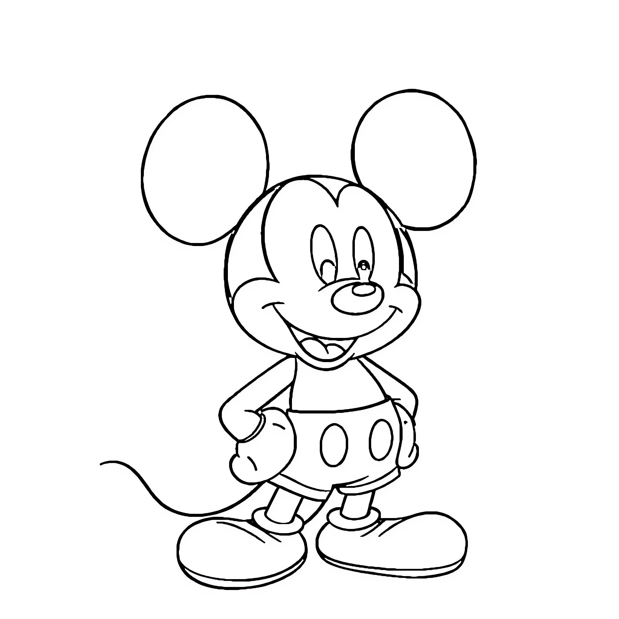 Mickey Mouse in a cheerful pose Coloring Page (free black-and-white line drawing printable PDF for all, from beginners to advanced learners, including children, teens, adults, and seniors)