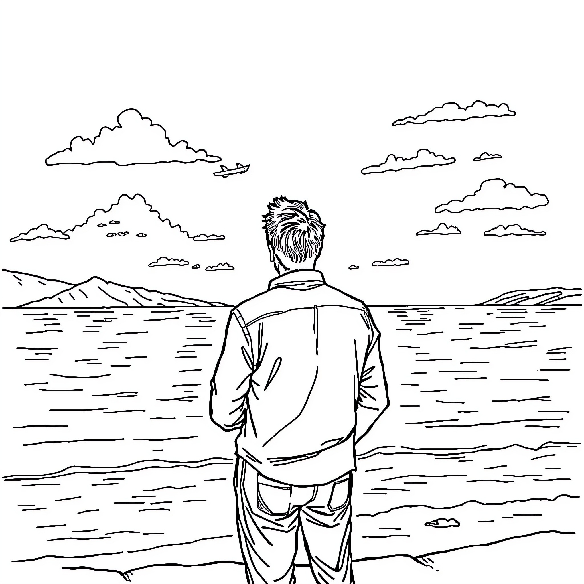 Kuriakos Mitsotakis enjoying the scenic landscape Coloring Page (free black-and-white line drawing printable PDF for all, from beginners to advanced learners, including children, teens, adults, and seniors)