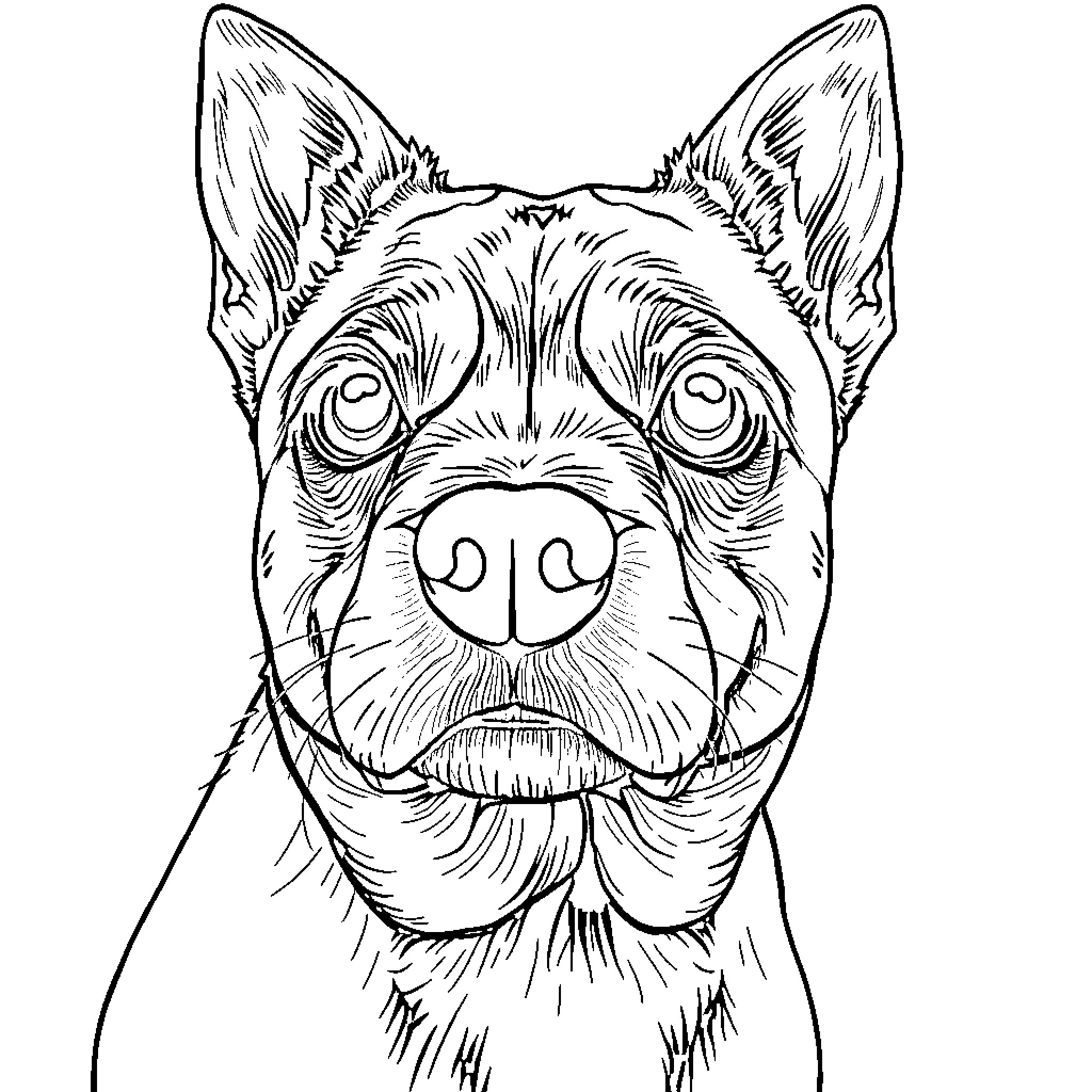 Dog with an attentive gaze Coloring Page (free black-and-white line drawing printable PDF for all, from beginners to advanced learners, including children, teens, adults, and seniors)