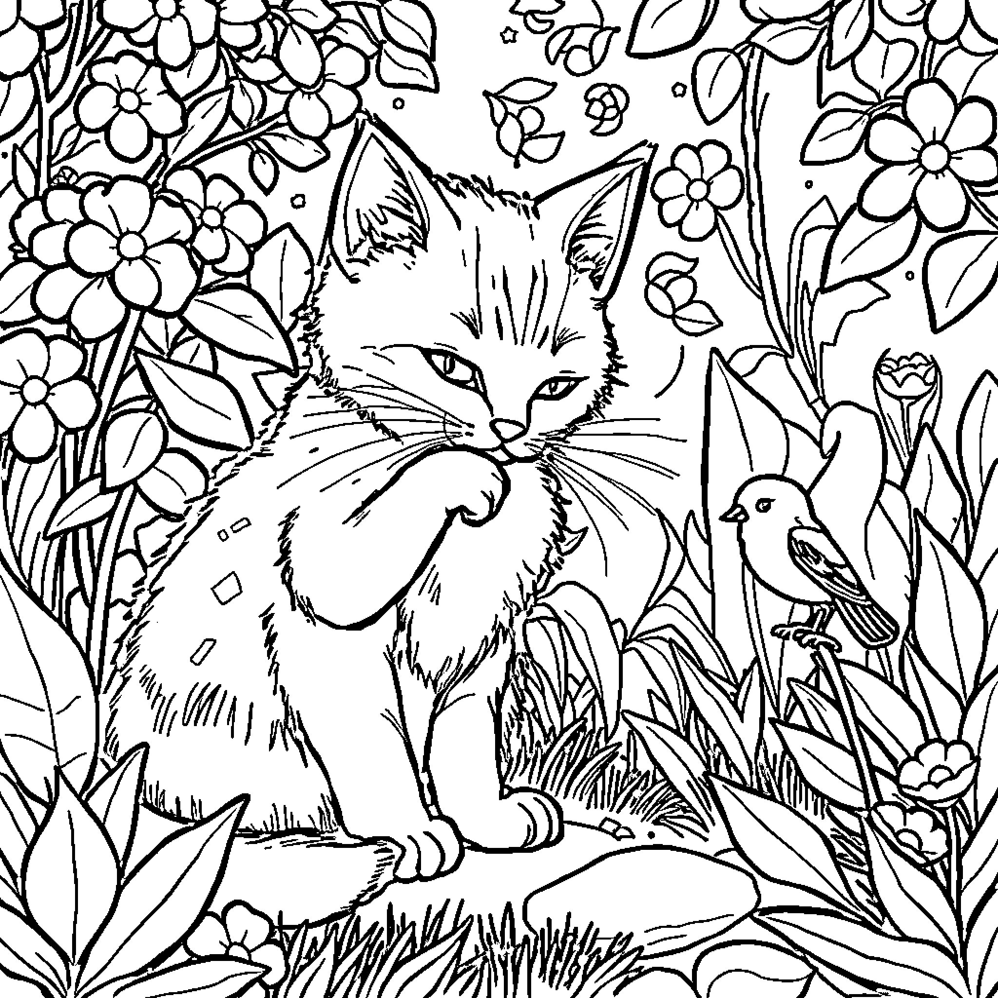 Chat with nature's beauty Coloring Page (free black-and-white line drawing printable PDF for all, from beginners to advanced learners, including children, teens, adults, and seniors)