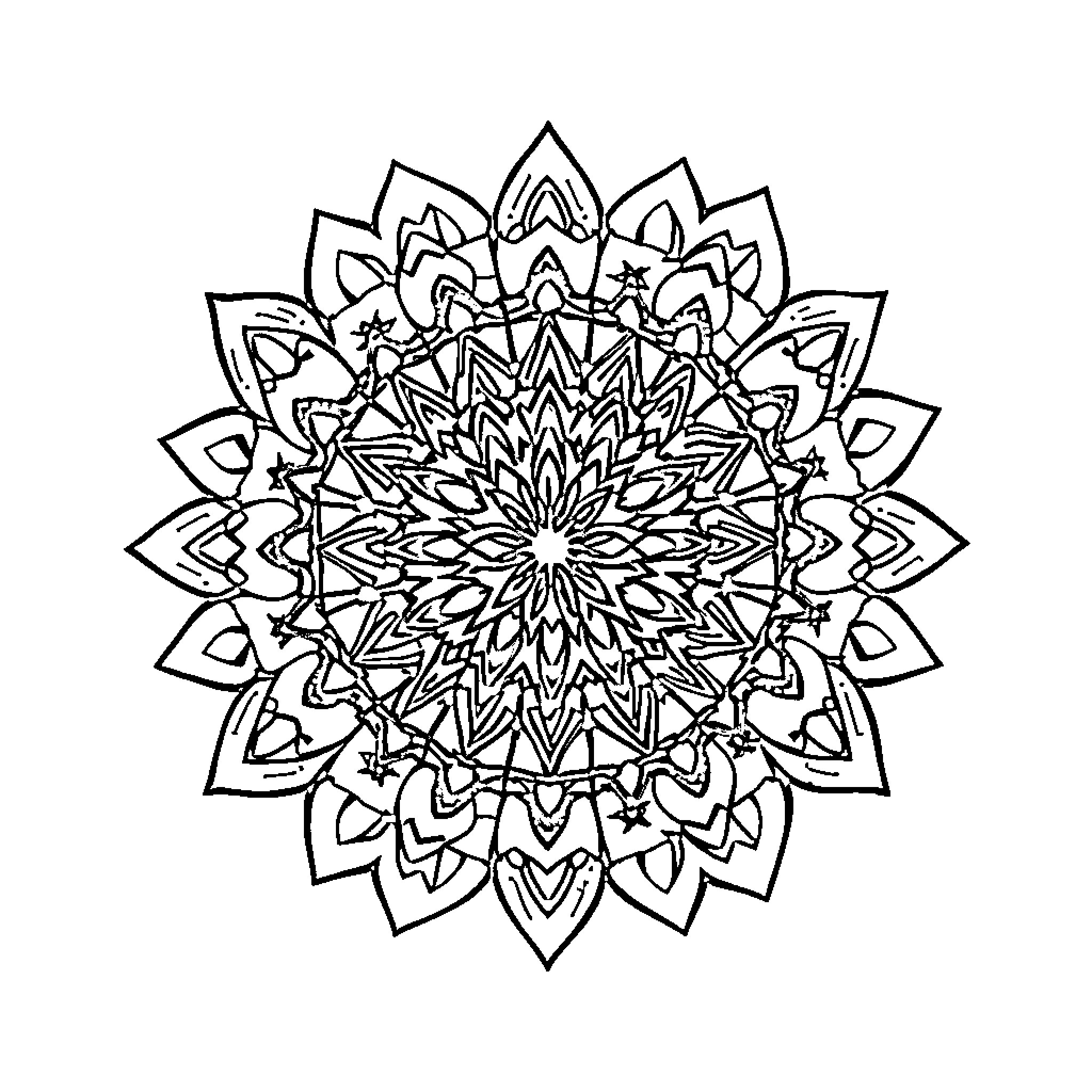 Mandalas of intricate geometric designs Coloring Page (free black-and-white line drawing printable PDF for all, from beginners to advanced learners, including children, teens, adults, and seniors)