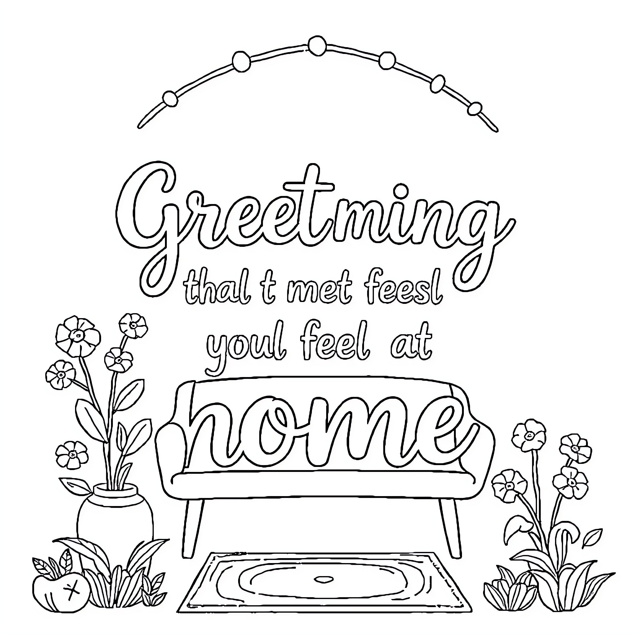Welcome to a Heartwarming Home Coloring Page (free black-and-white line drawing printable PDF for all, from beginners to advanced learners, including children, teens, adults, and seniors)