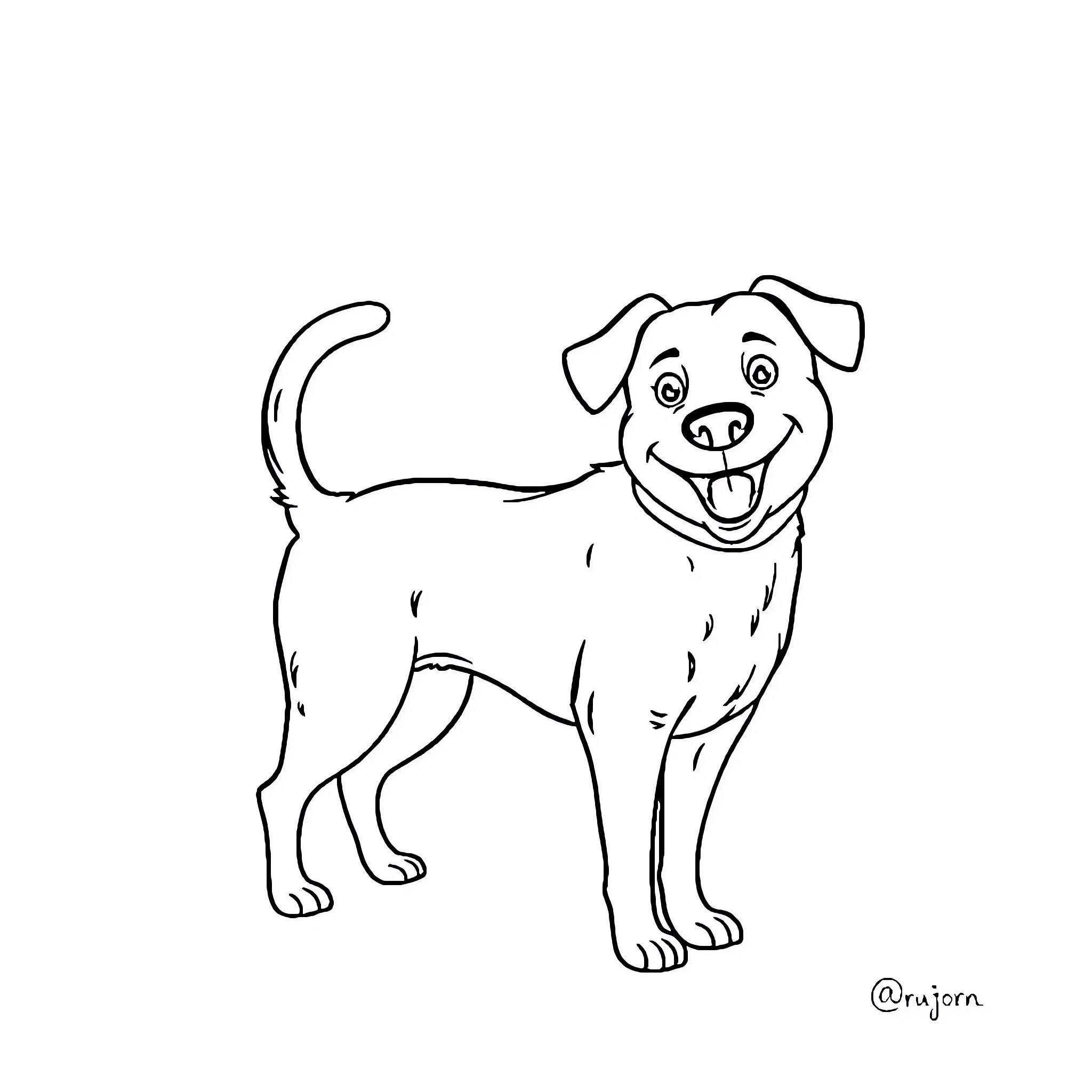 Dog with a happy expression Coloring Page (free black-and-white line drawing printable PDF for all, from beginners to advanced learners, including children, teens, adults, and seniors)