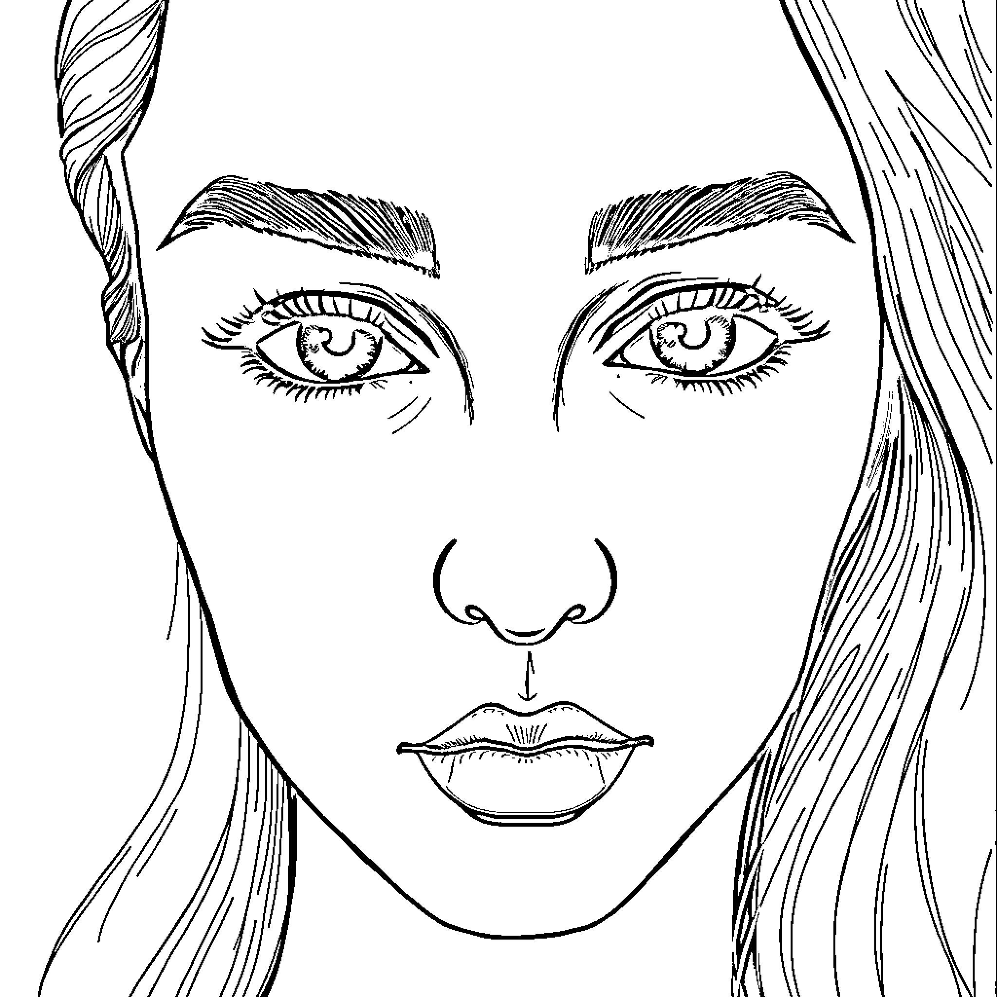 Eyebrow-Raising Allure: A Captivating Gaze Coloring Page (free black-and-white line drawing printable PDF for all, from beginners to advanced learners, including children, teens, adults, and seniors)