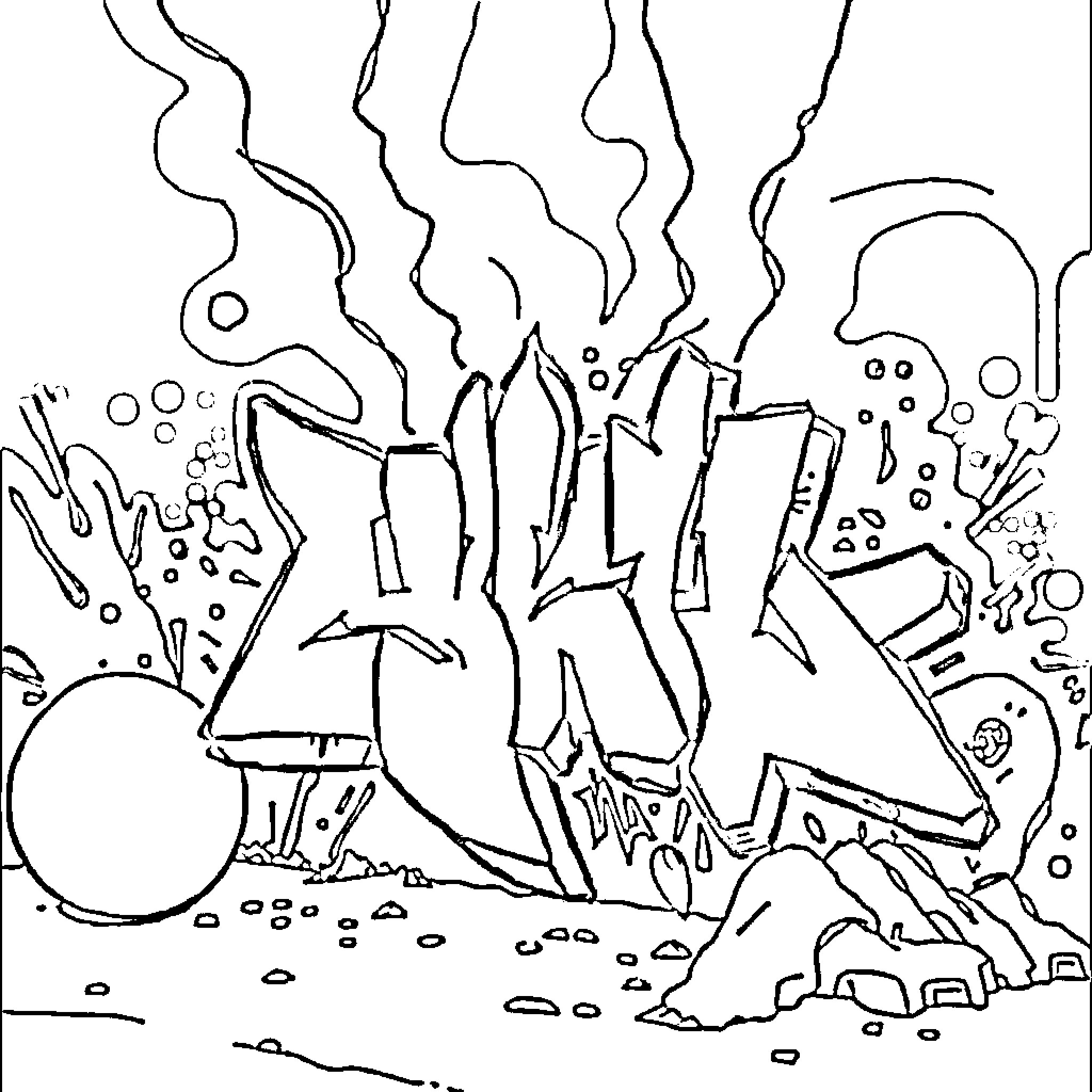 Graffiti abstract urban artwork with dynamic patterns Coloring Page (free black-and-white line drawing printable PDF for all, from beginners to advanced learners, including children, teens, adults, and seniors)