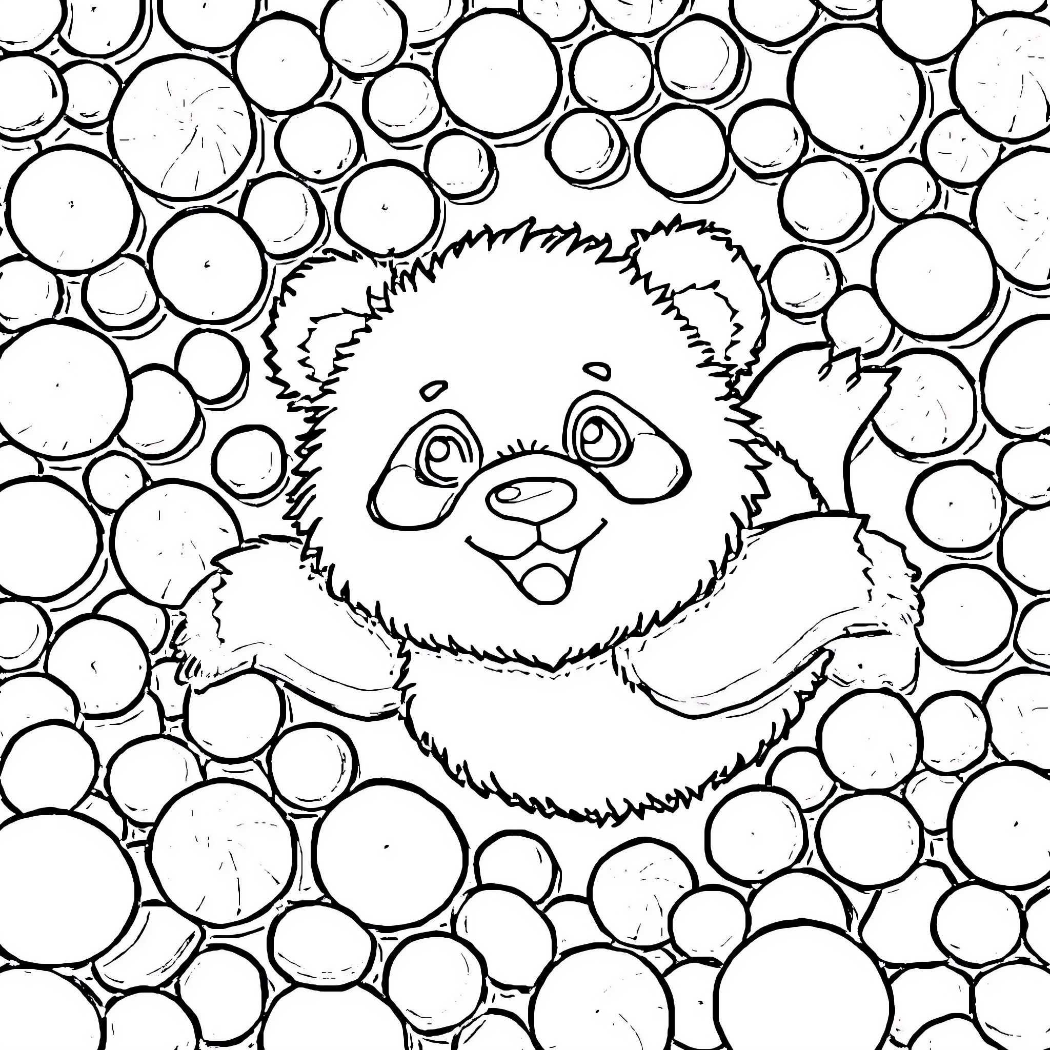 Panda peeking through circular pattern Coloring Page (free black-and-white line drawing printable PDF for all, from beginners to advanced learners, including children, teens, adults, and seniors)