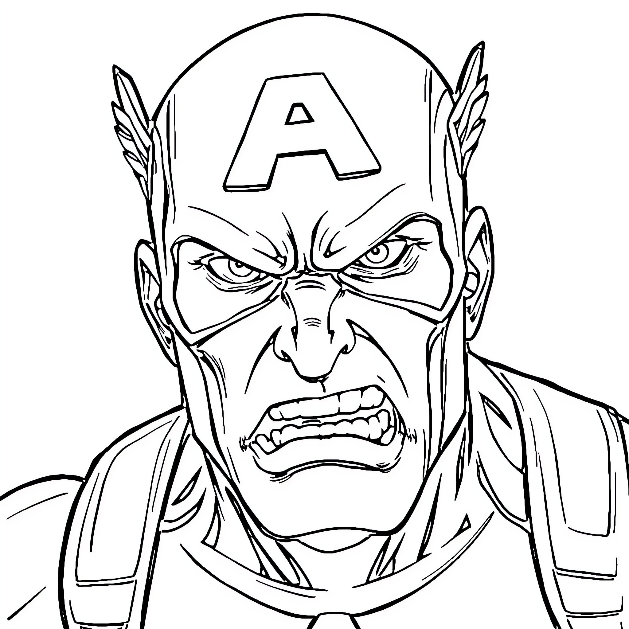 Captain America Confronting Villainous Enemies Coloring Page (free black-and-white line drawing printable PDF for all, from beginners to advanced learners, including children, teens, adults, and seniors)