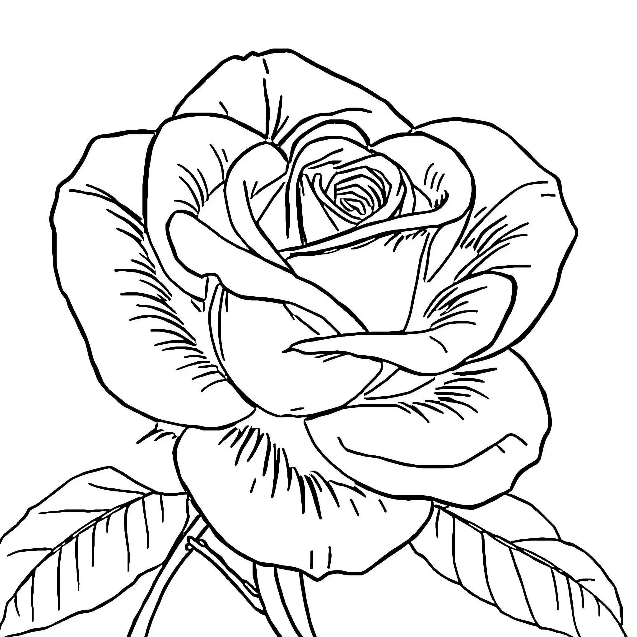 Rose Blossoming in Elegant Simplicity Coloring Page (free black-and-white line drawing printable PDF for all, from beginners to advanced learners, including children, teens, adults, and seniors)