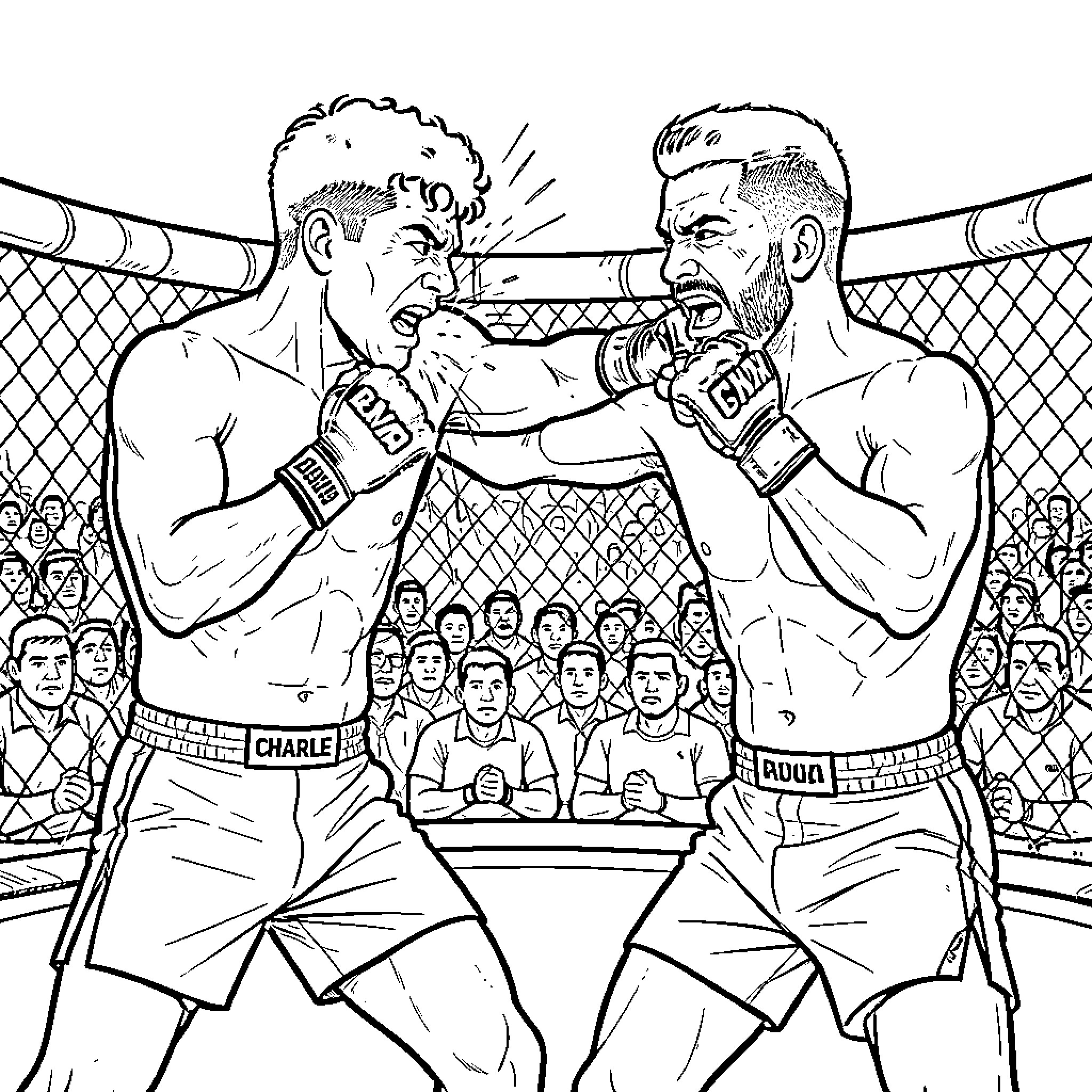 Ilia Topuria Engaged in Intense Boxing Match Coloring Page (free black-and-white line drawing printable PDF for all, from beginners to advanced learners, including children, teens, adults, and seniors)