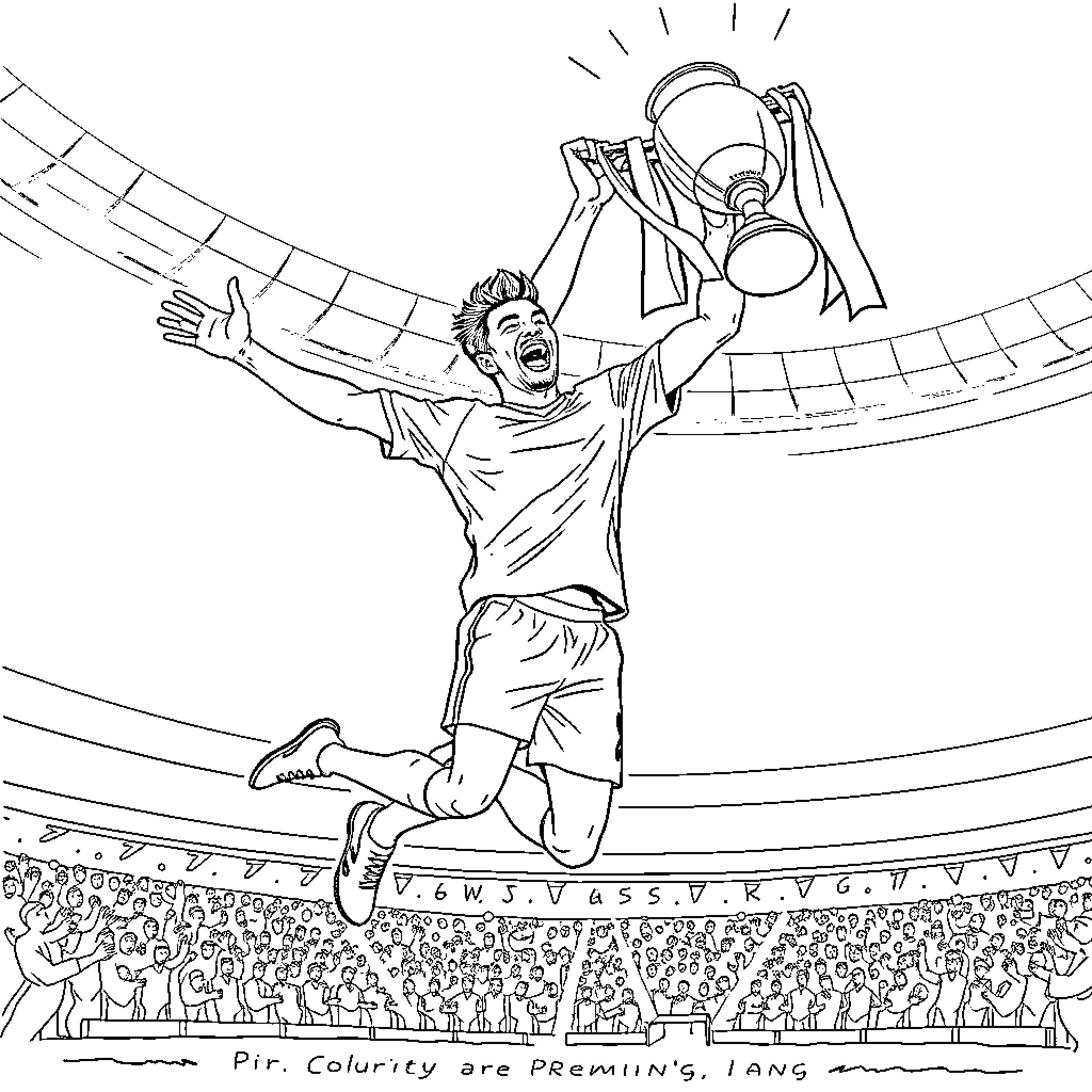 Arteta's Triumphant Victory Celebration Coloring Page (free black-and-white line drawing printable PDF for all, from beginners to advanced learners, including children, teens, adults, and seniors)
