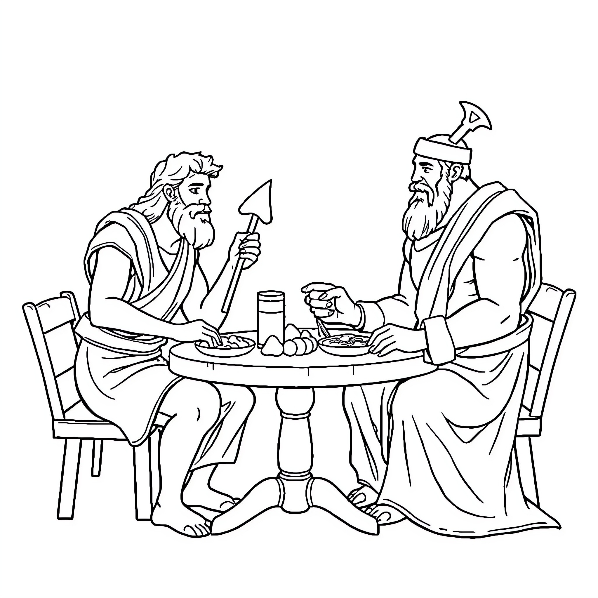 David's Philosophical Discourse with a Wise Companion Coloring Page (free black-and-white line drawing printable PDF for all, from beginners to advanced learners, including children, teens, adults, and seniors)