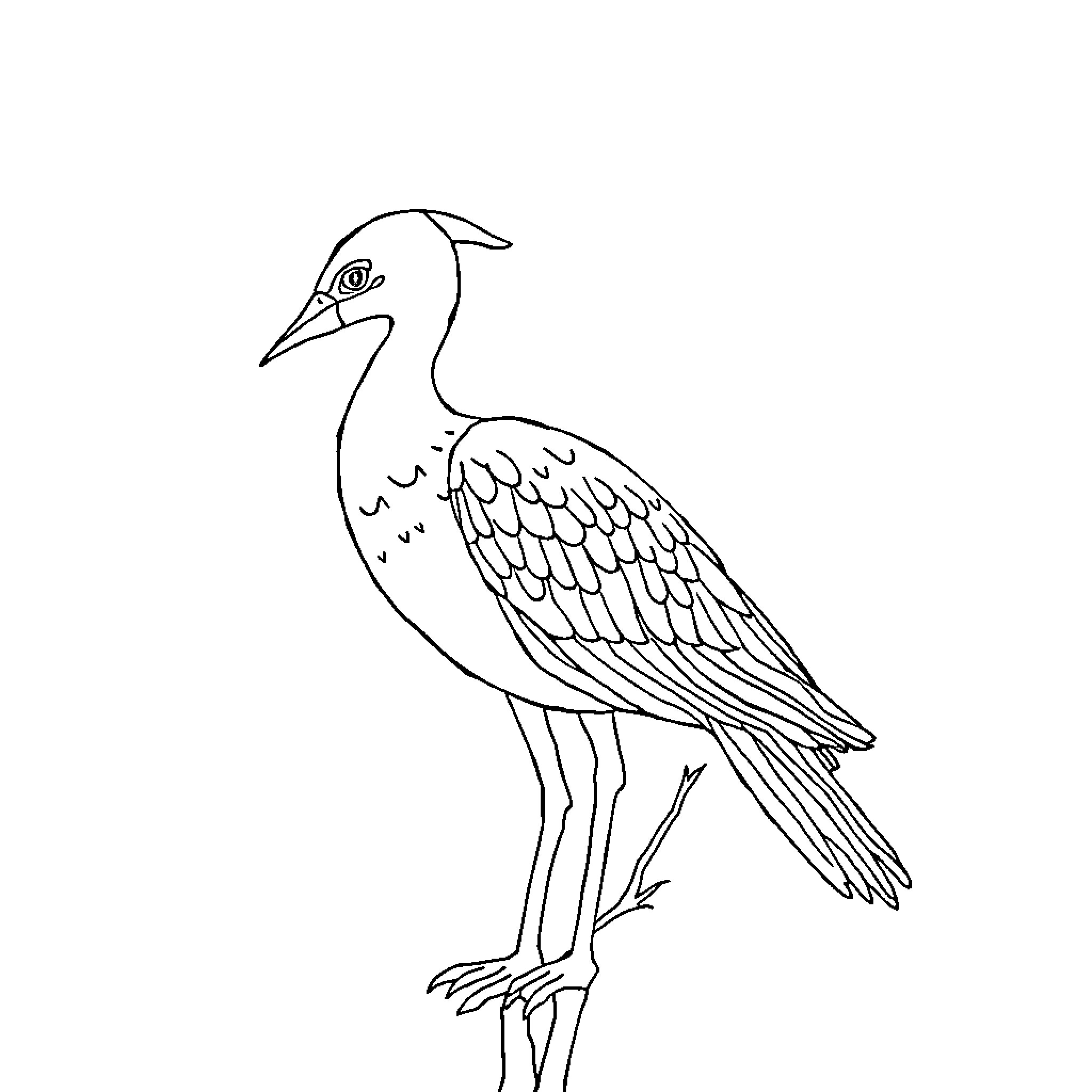 Lion bird walking gracefully Coloring Page (free black-and-white line drawing printable PDF for all, from beginners to advanced learners, including children, teens, adults, and seniors)