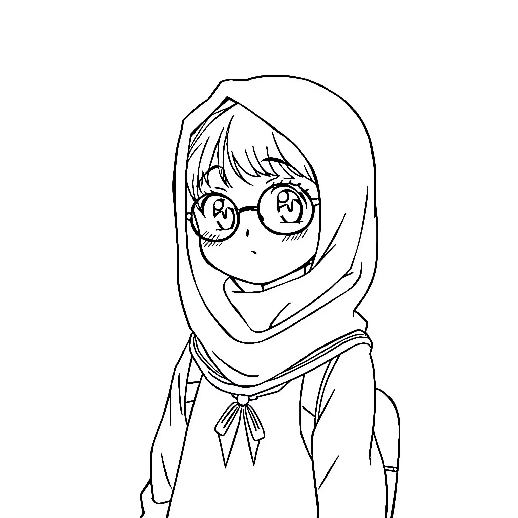 Anime character in casual outfit with glasses Coloring Page (free black-and-white line drawing printable PDF for all, from beginners to advanced learners, including children, teens, adults, and seniors)