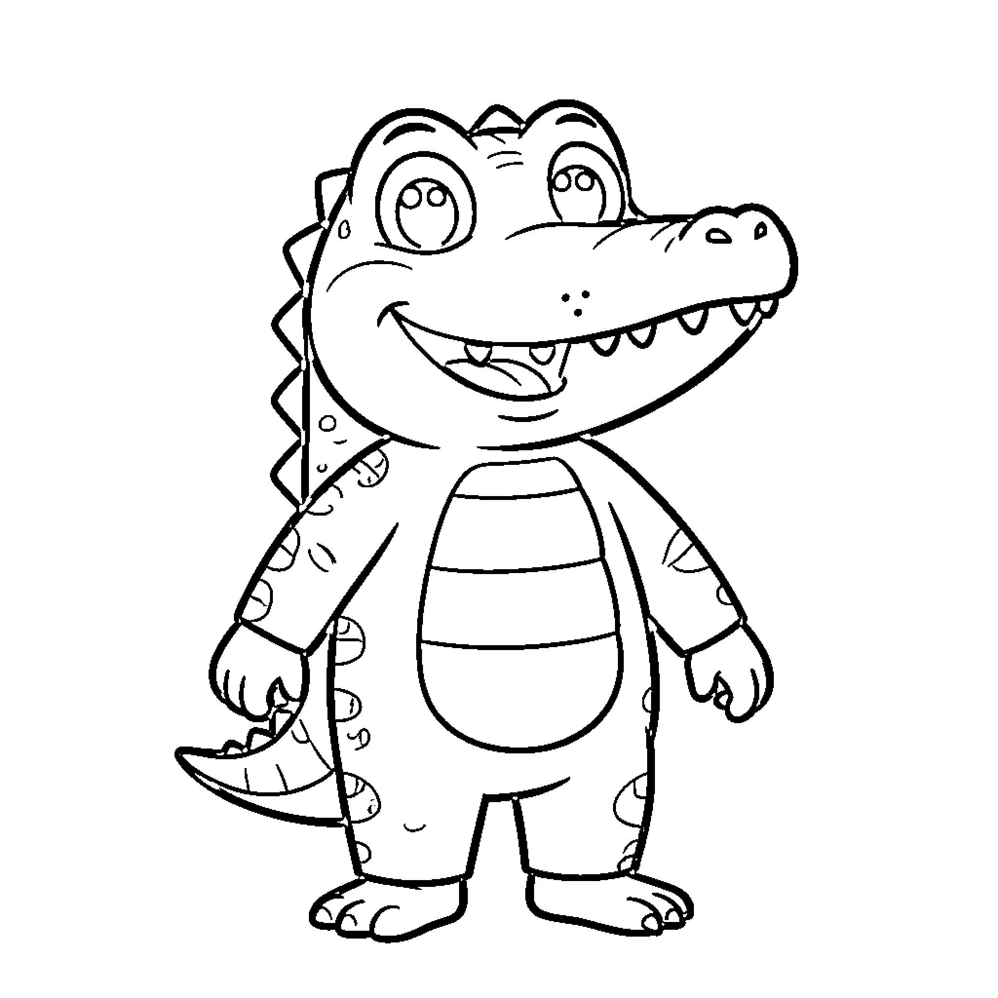 Peero the Friendly Alligator Coloring Page (free black-and-white line drawing printable PDF for all, from beginners to advanced learners, including children, teens, adults, and seniors)