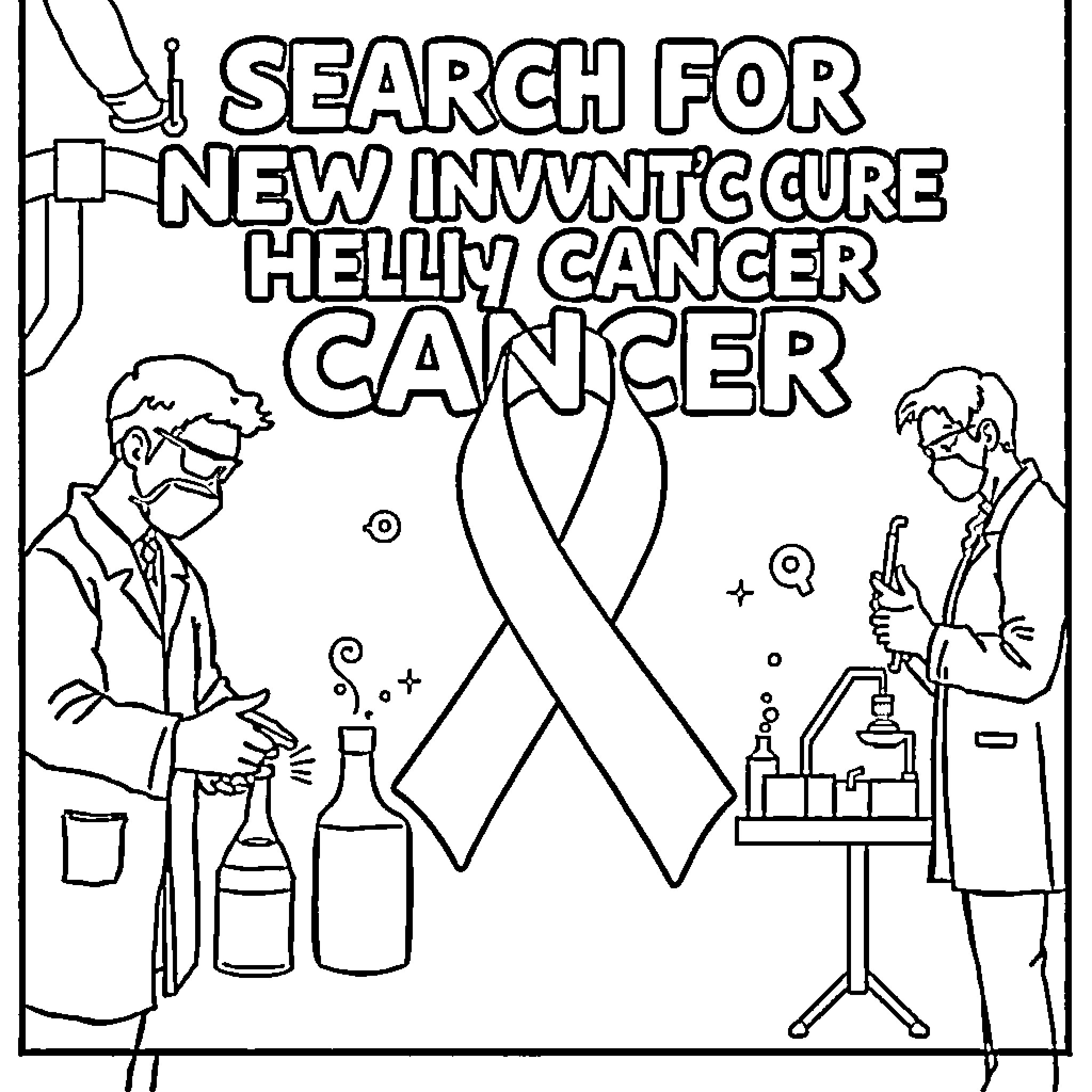 Invention of Cure for Helly Cancer Coloring Page (free black-and-white line drawing printable PDF for all, from beginners to advanced learners, including children, teens, adults, and seniors)