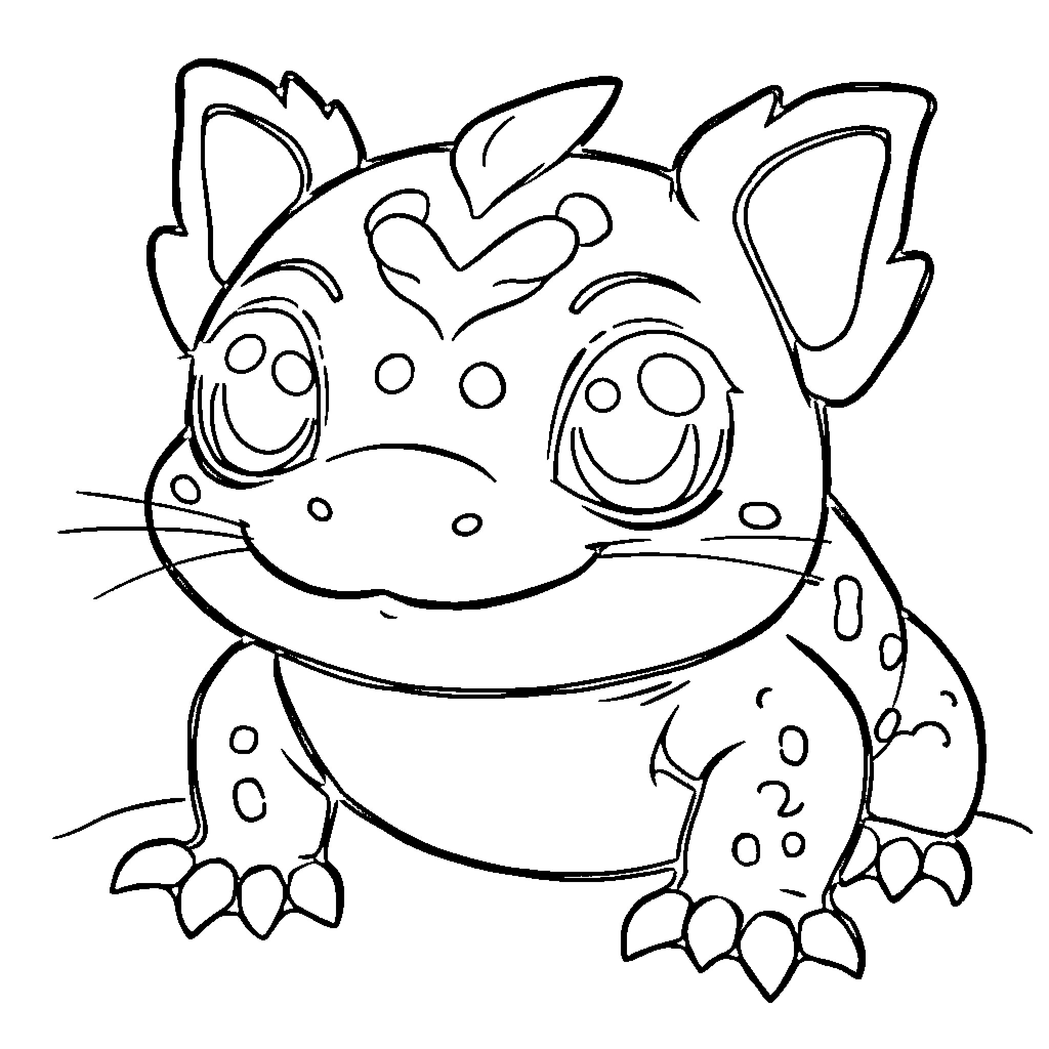 Axolotl character in playful expression Coloring Page (free black-and-white line drawing printable PDF for all, from beginners to advanced learners, including children, teens, adults, and seniors)