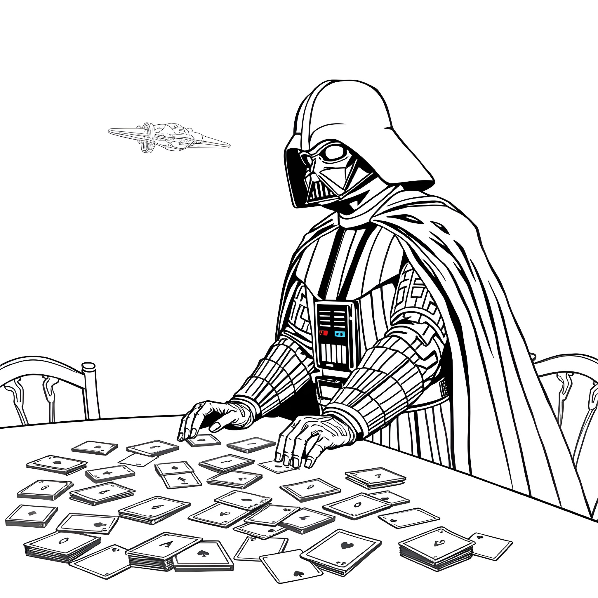 Darth Vader's Galactic Game of Dominance Coloring Page (free black-and-white line drawing printable PDF for all, from beginners to advanced learners, including children, teens, adults, and seniors)