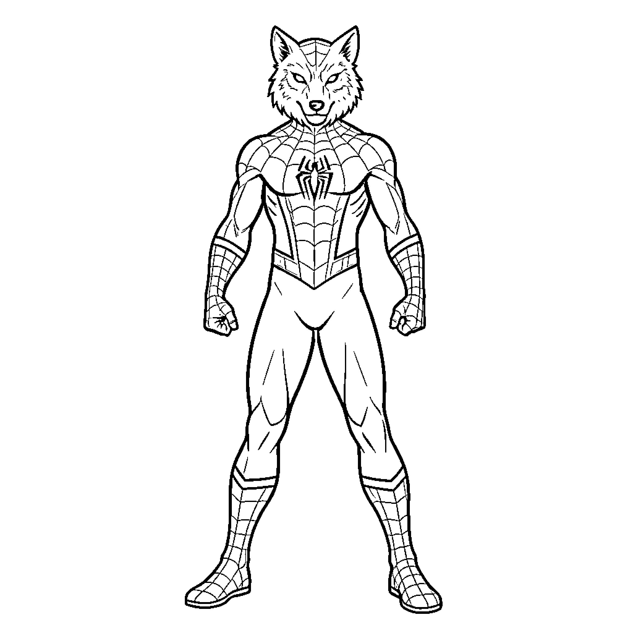 Spider-Man character standing in a powerful pose Coloring Page (free black-and-white line drawing printable PDF for all, from beginners to advanced learners, including children, teens, adults, and seniors)