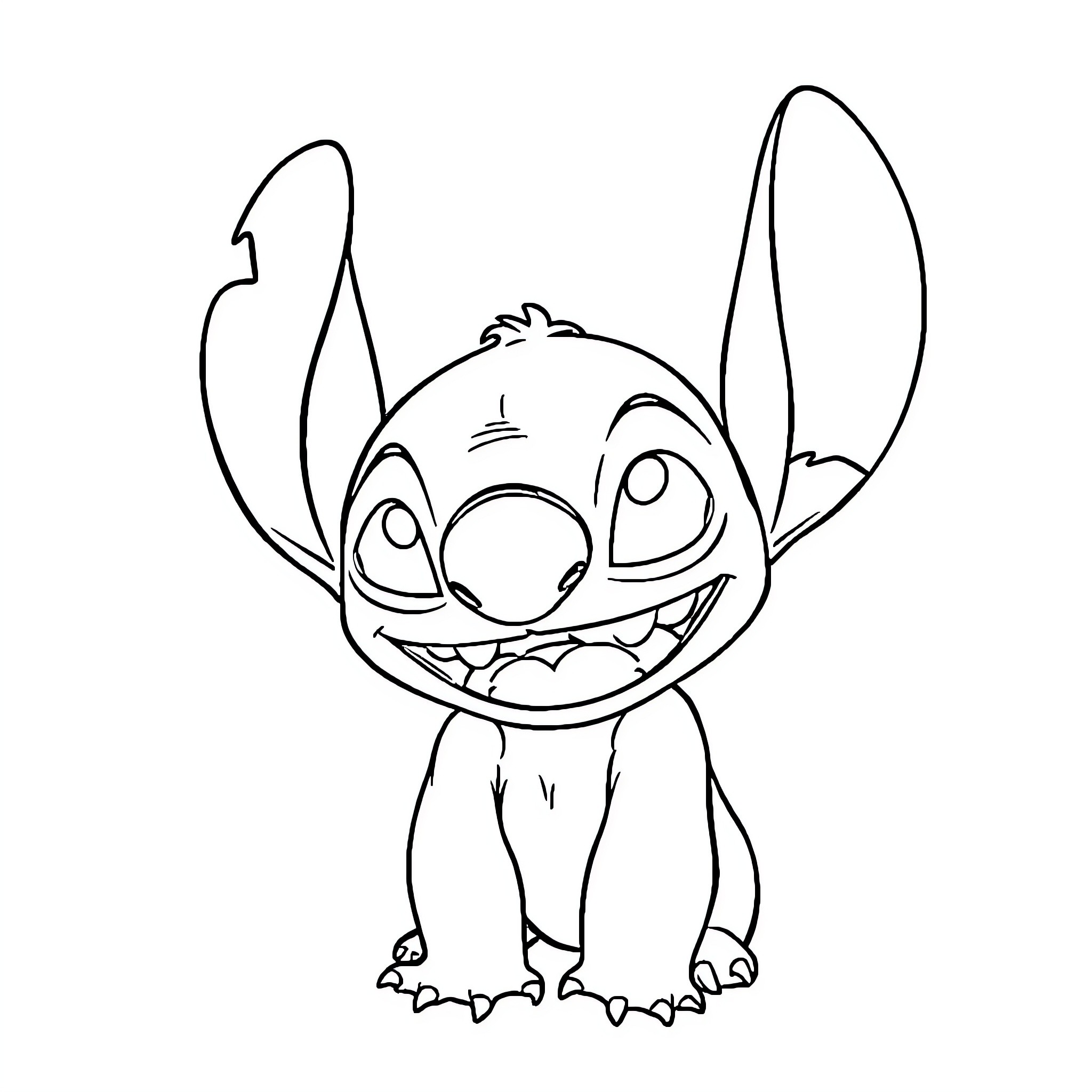 Stitch's Mischievous Grin Coloring Page (free black-and-white line drawing printable PDF for all, from beginners to advanced learners, including children, teens, adults, and seniors)