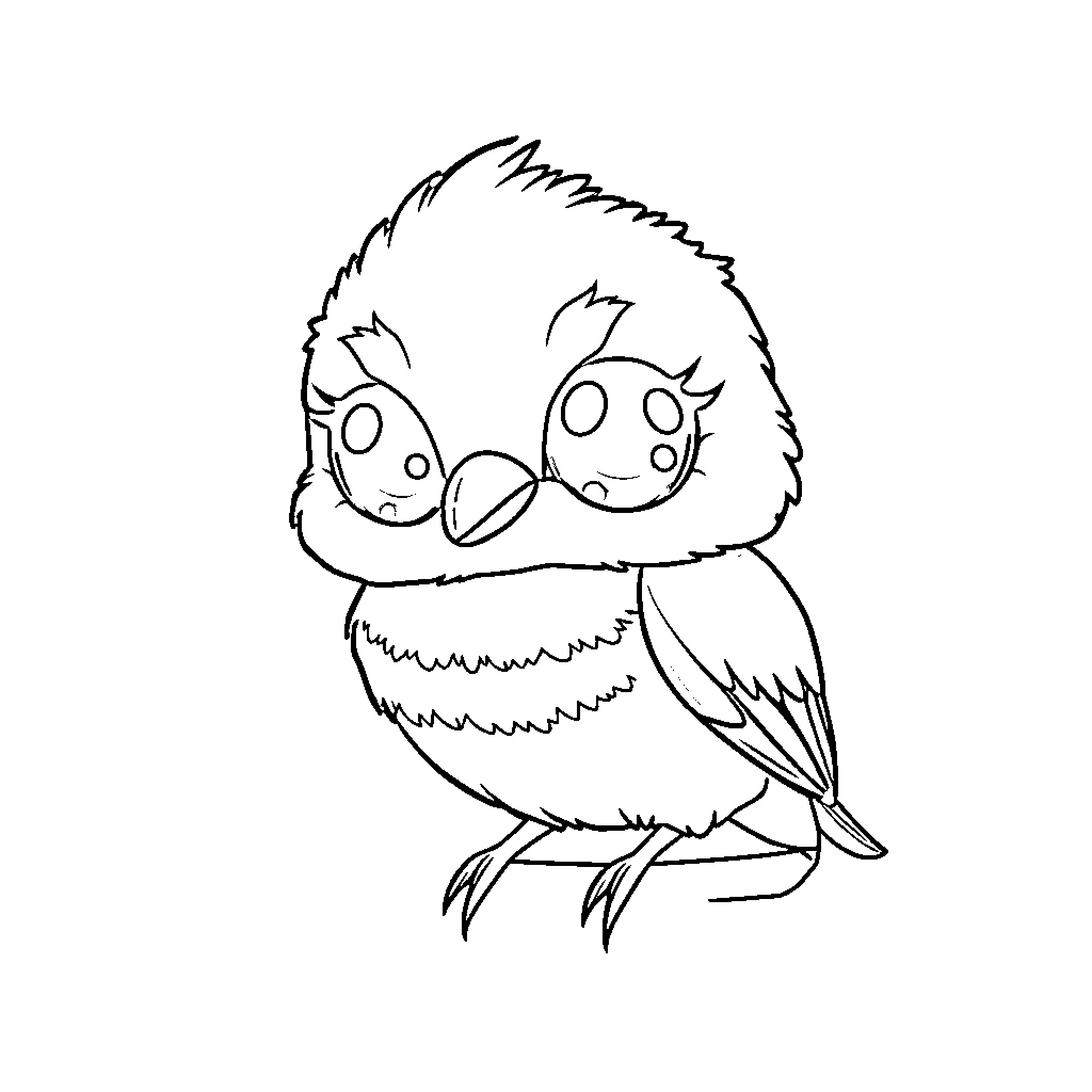 Kingfisher with big eyes and adorable expression Coloring Page (free black-and-white line drawing printable PDF for all, from beginners to advanced learners, including children, teens, adults, and seniors)