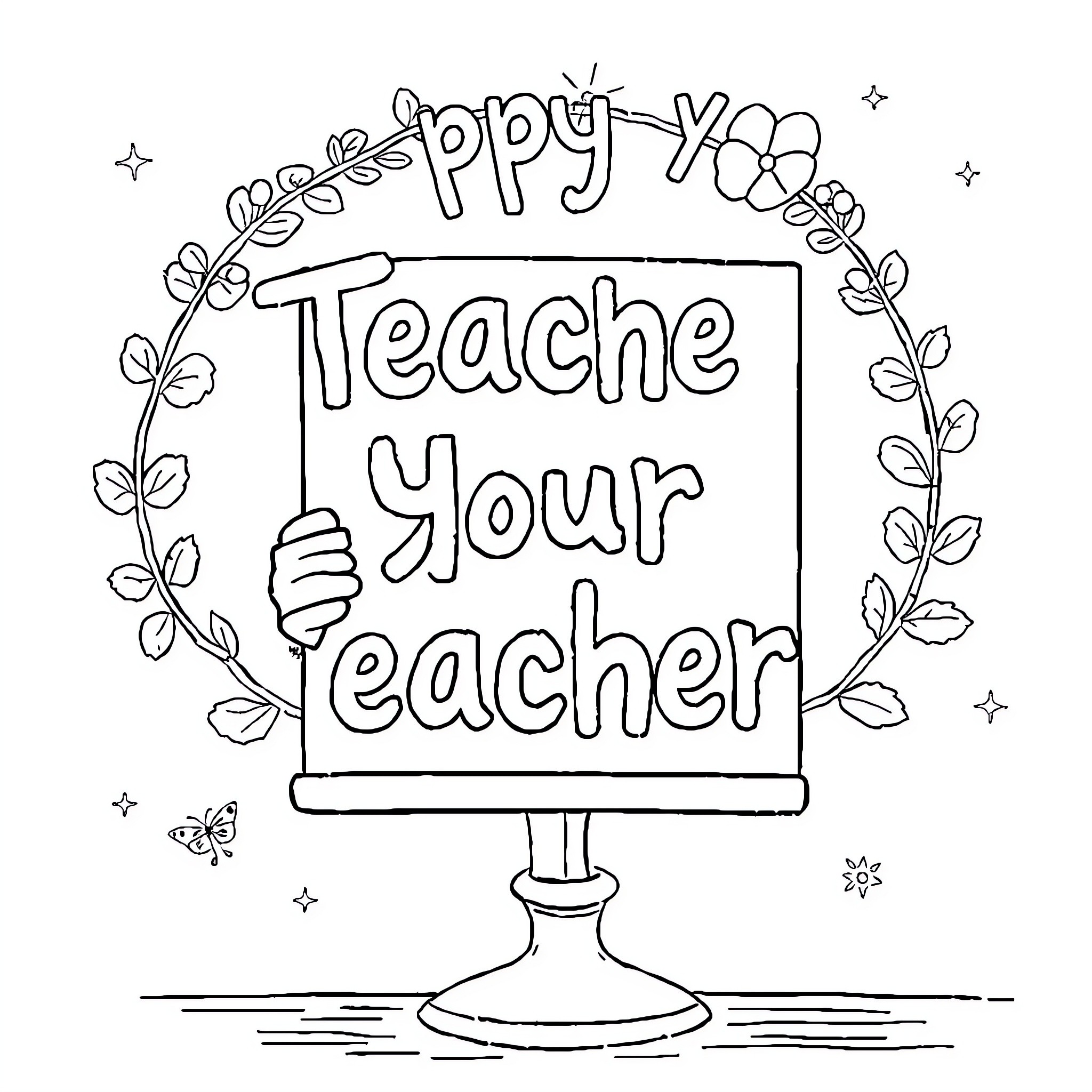Teacher Celebrating Appreciation Day Coloring Page (free black-and-white line drawing printable PDF for all, from beginners to advanced learners, including children, teens, adults, and seniors)