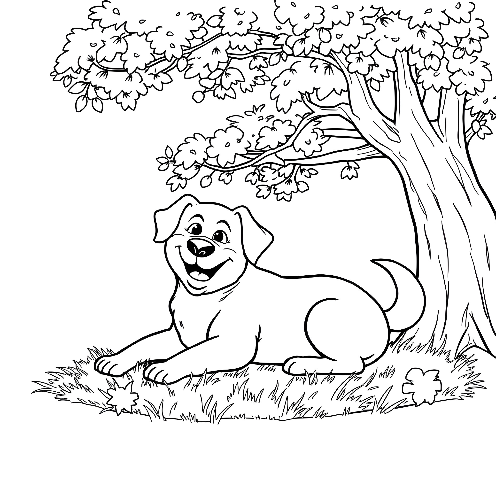 Dog enjoying the outdoors in a scenic nature scene Coloring Page (free black-and-white line drawing printable PDF for all, from beginners to advanced learners, including children, teens, adults, and seniors)
