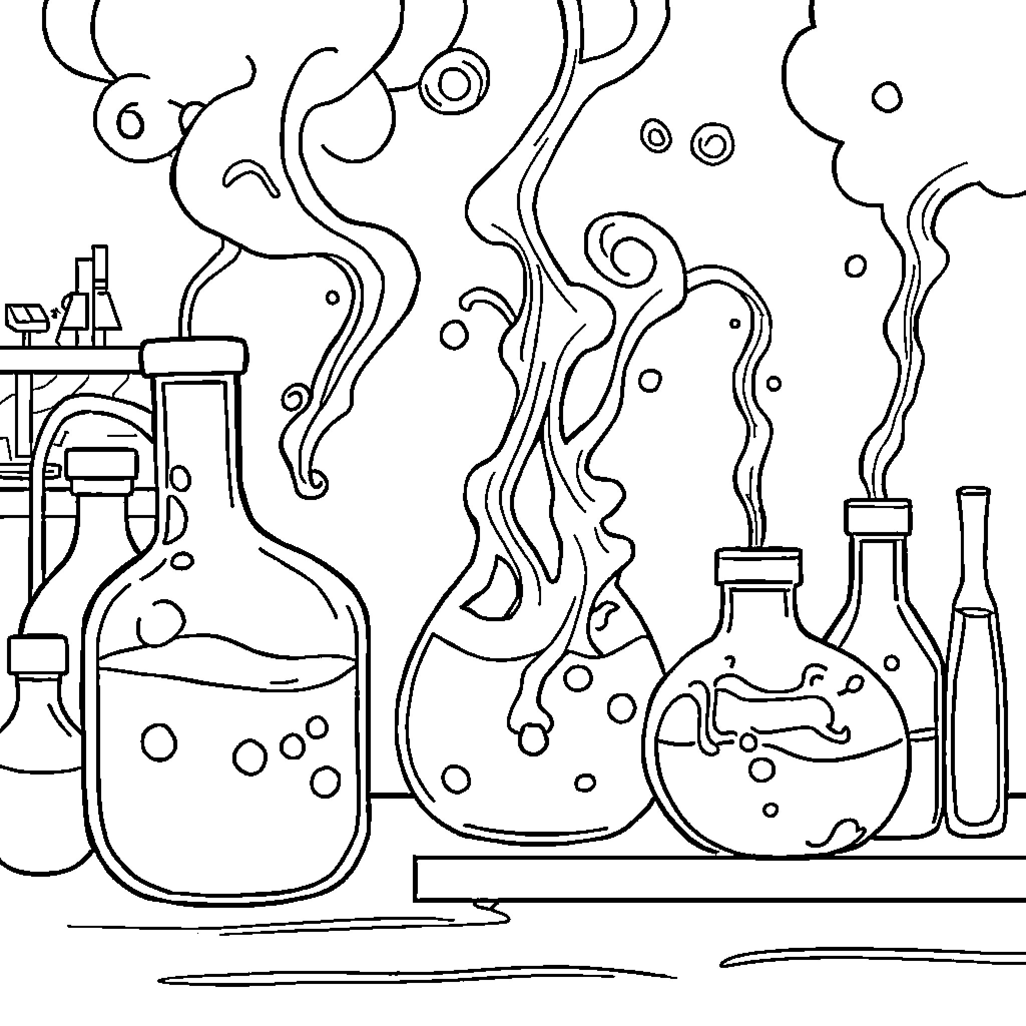 Change in Scientific Laboratory Equipment and Experiment Coloring Page (free black-and-white line drawing printable PDF for all, from beginners to advanced learners, including children, teens, adults, and seniors)