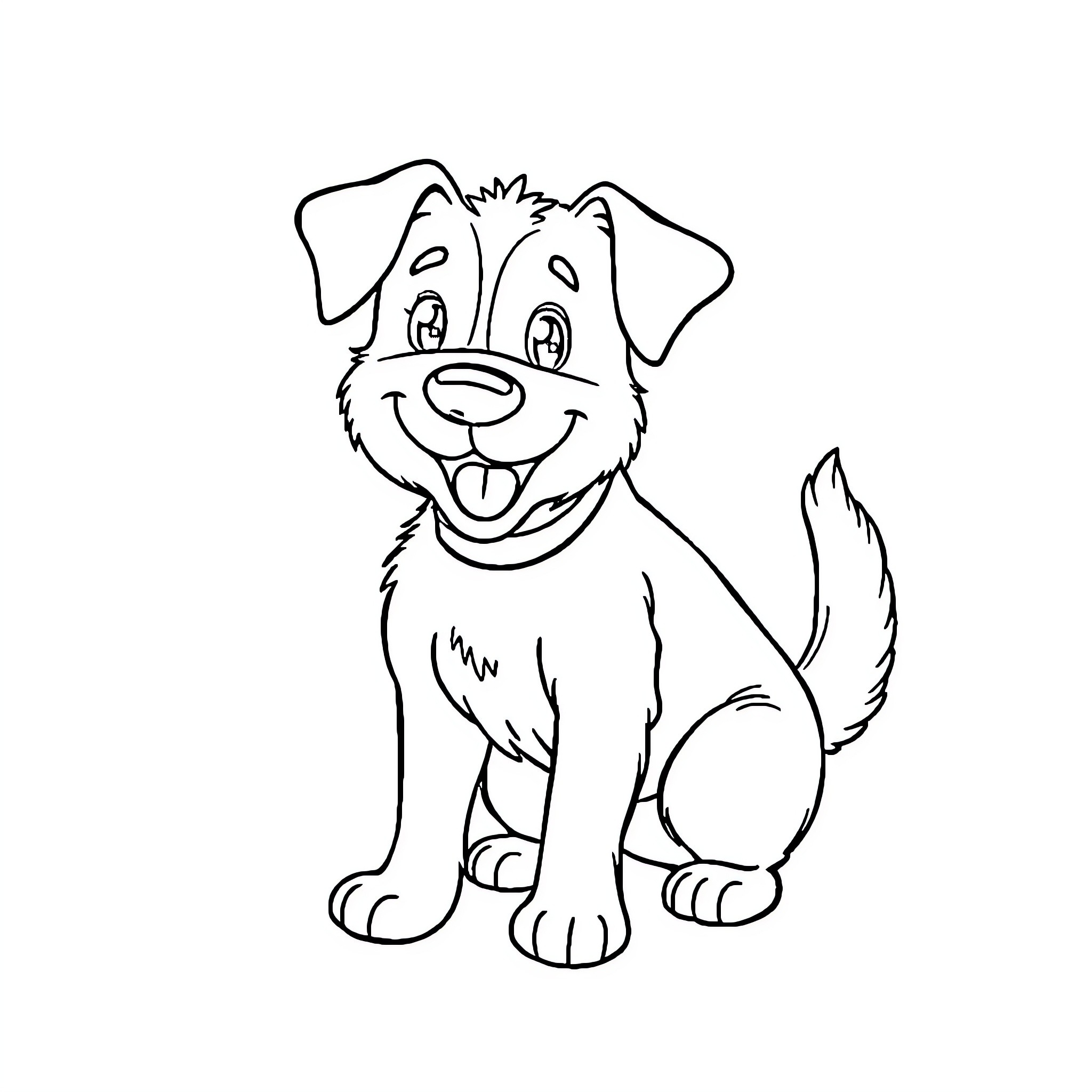 Dog sitting happily and smiling Coloring Page (free black-and-white line drawing printable PDF for all, from beginners to advanced learners, including children, teens, adults, and seniors)