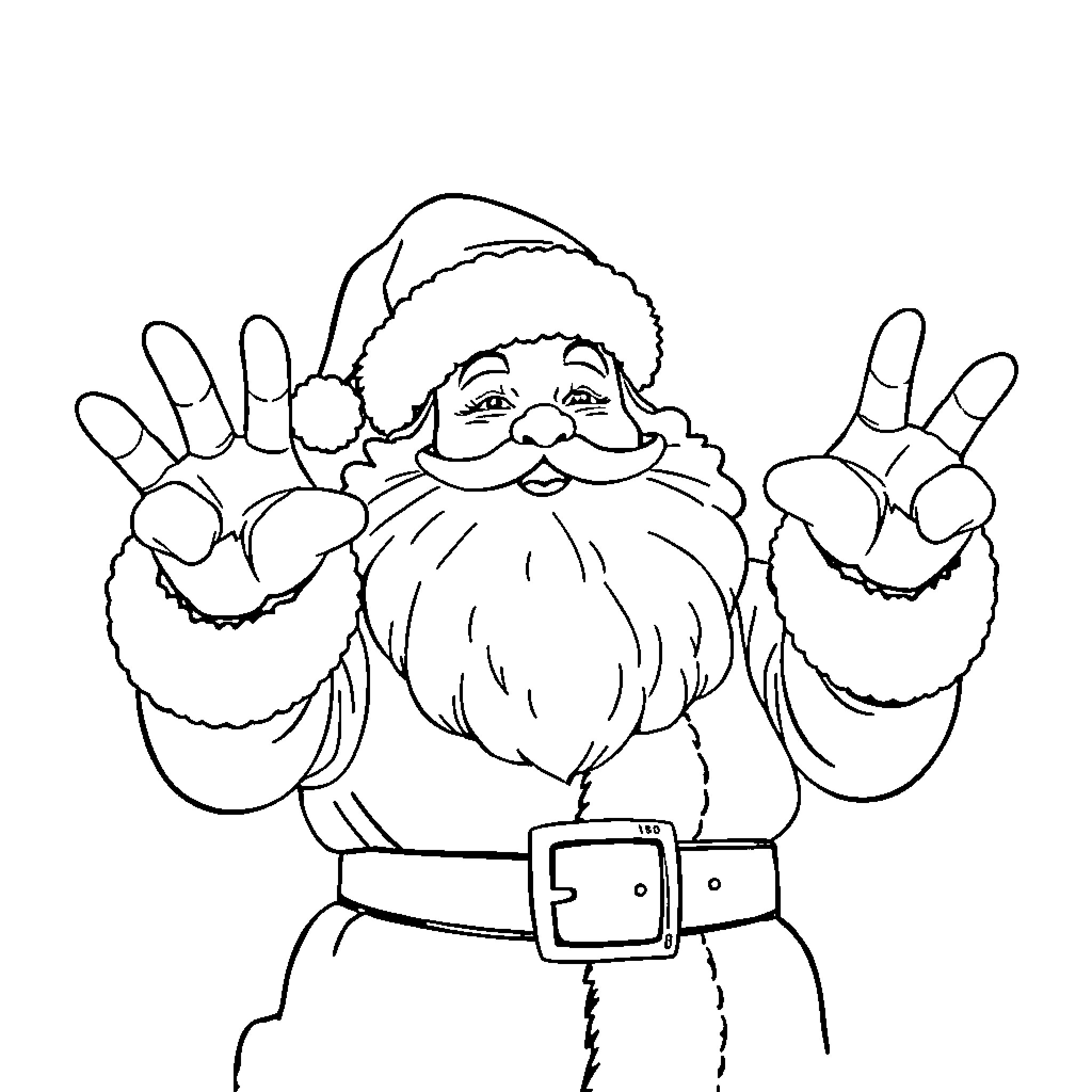 Santa Making a Joyful Gesture Coloring Page (free black-and-white line drawing printable PDF for all, from beginners to advanced learners, including children, teens, adults, and seniors)