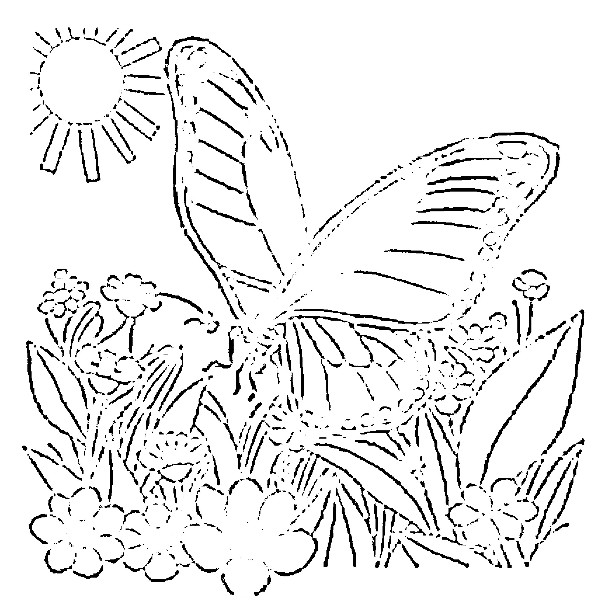 Papillon enjoying the natural scenery Coloring Page (free black-and-white line drawing printable PDF for all, from beginners to advanced learners, including children, teens, adults, and seniors)