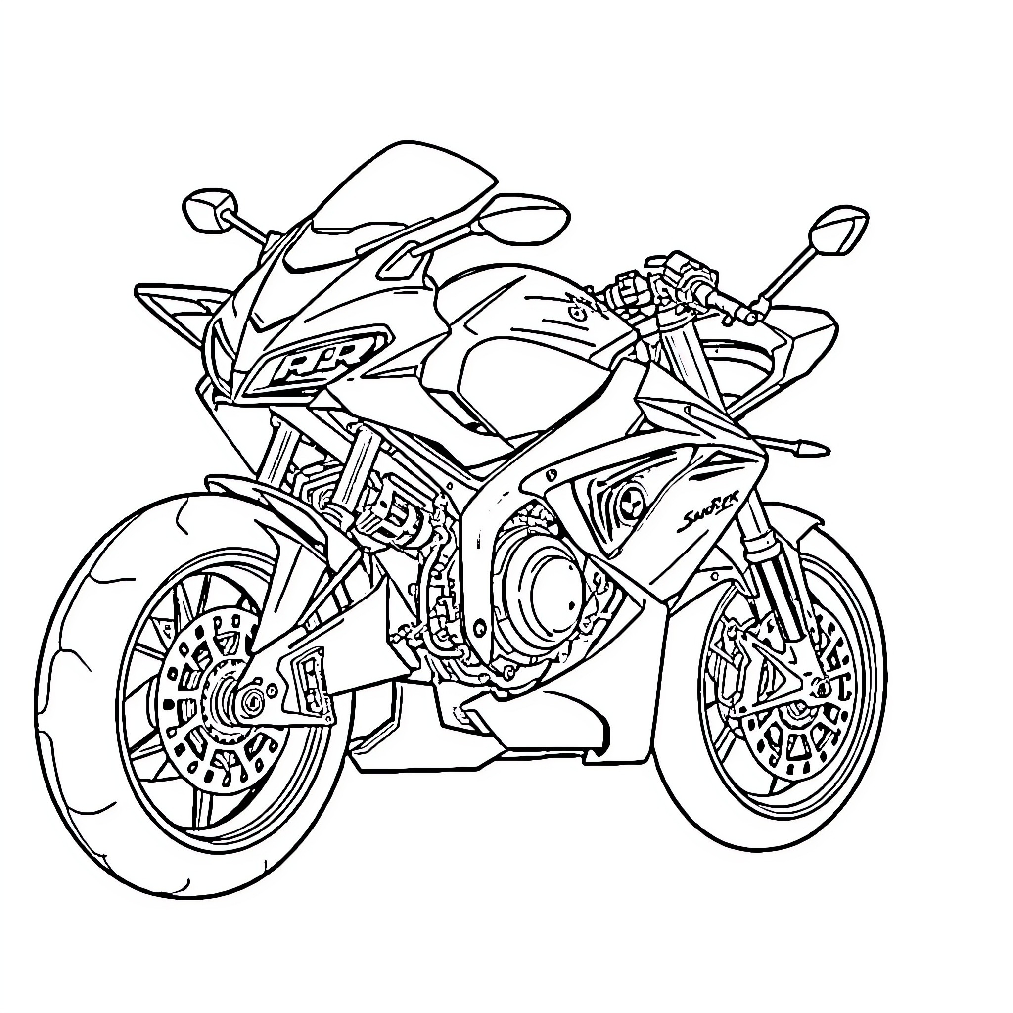 Motorcycle speeding down the road Coloring Page (free black-and-white line drawing printable PDF for all, from beginners to advanced learners, including children, teens, adults, and seniors)