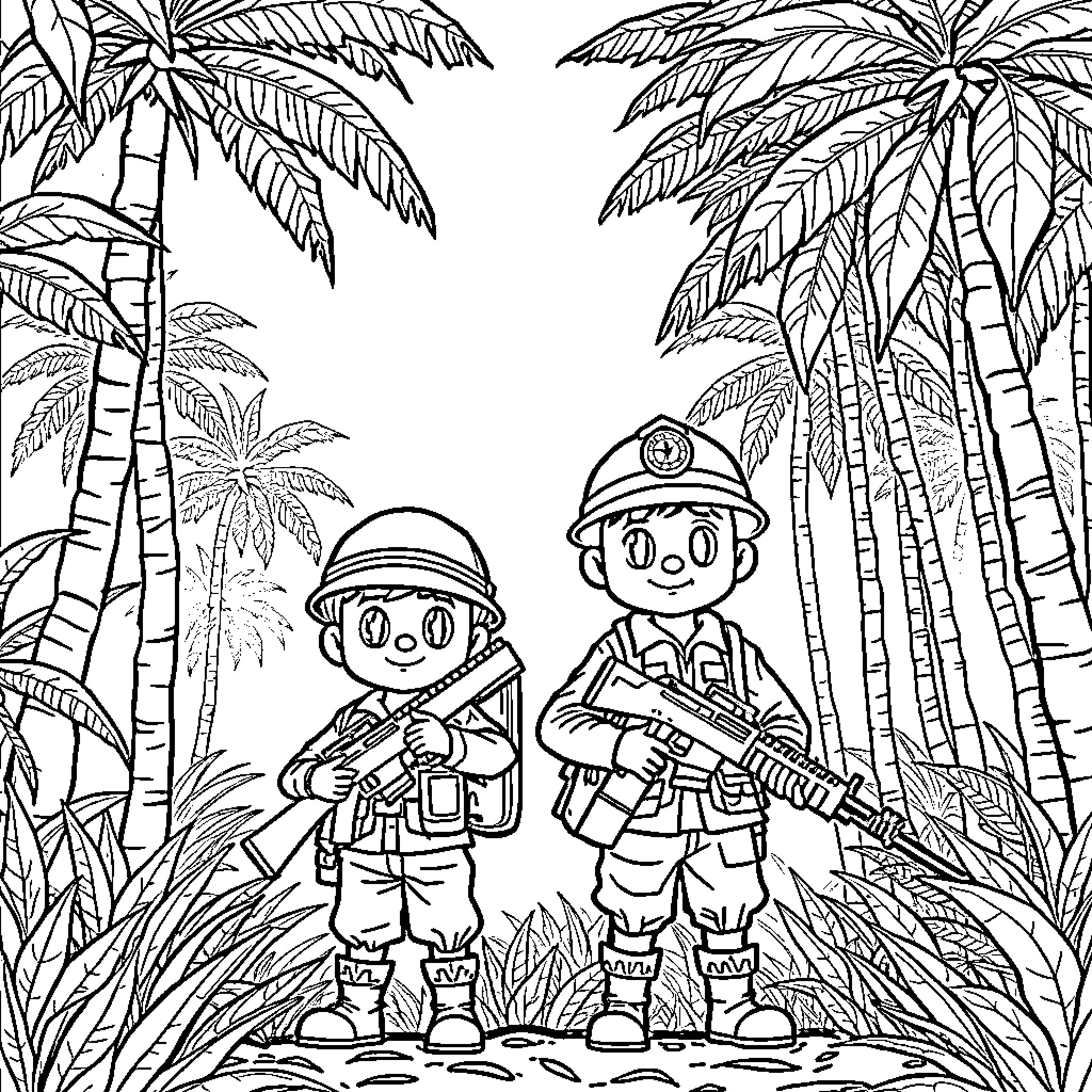 Bluey Explores the Jungle Adventure Coloring Page (free black-and-white line drawing printable PDF for all, from beginners to advanced learners, including children, teens, adults, and seniors)