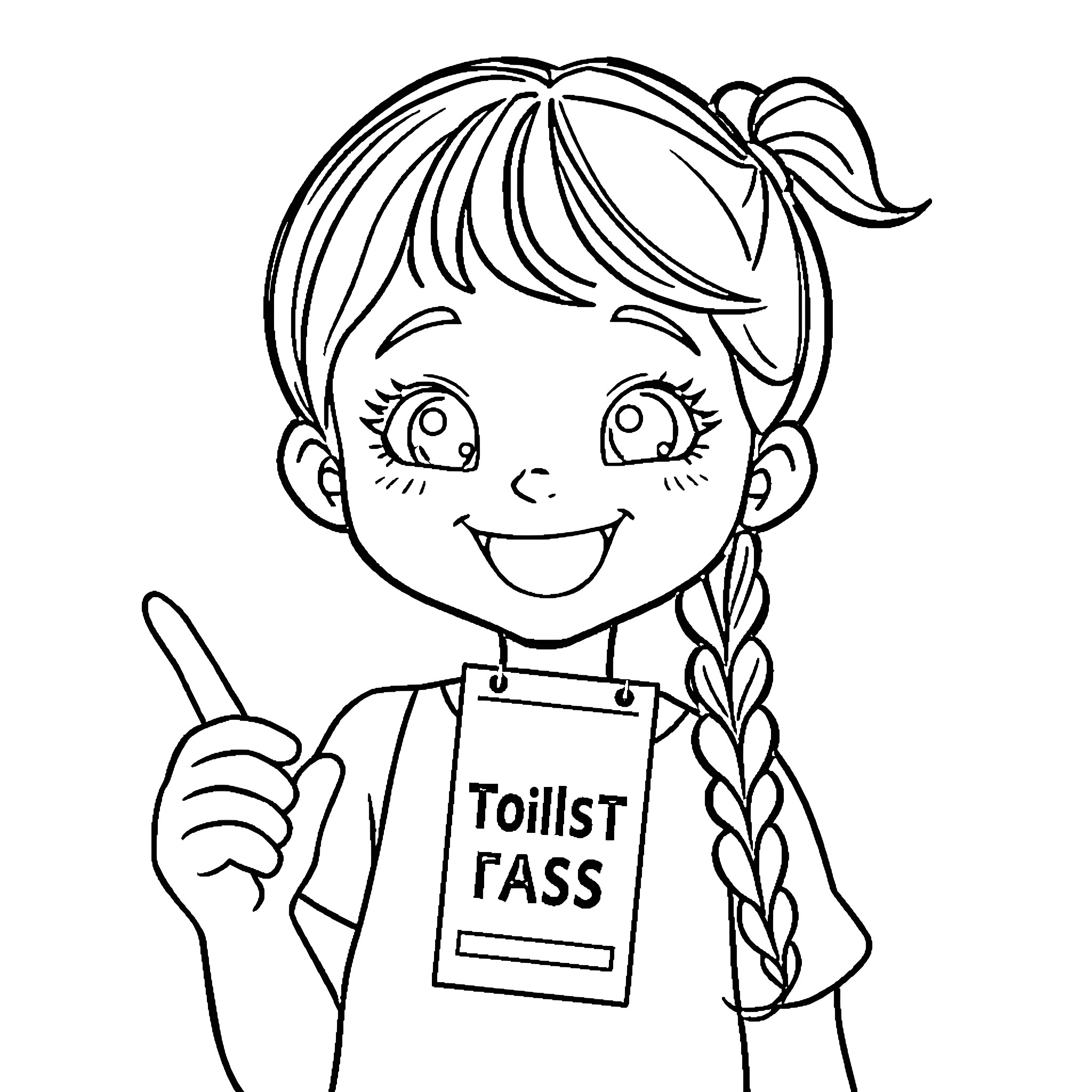 Girl making a silly face while holding a sign Coloring Page (free black-and-white line drawing printable PDF for all, from beginners to advanced learners, including children, teens, adults, and seniors)