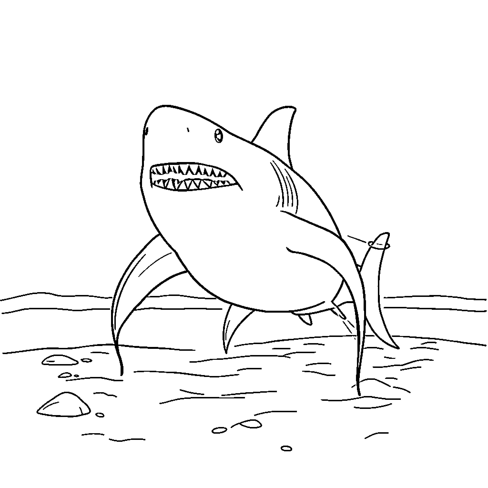 Shark swimming in the ocean Coloring Page (free black-and-white line drawing printable PDF for all, from beginners to advanced learners, including children, teens, adults, and seniors)