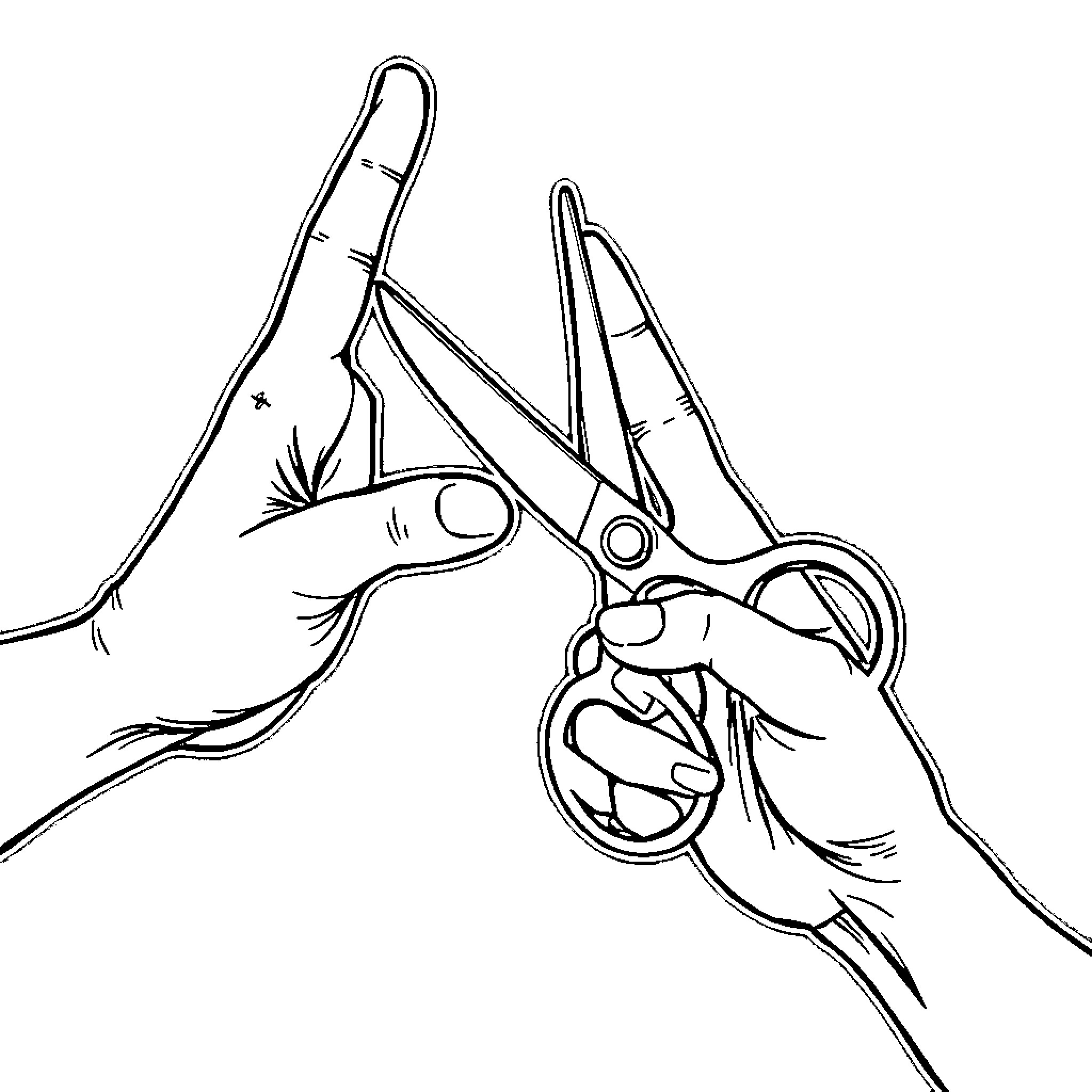 Hand Holding Scissors for Cutting Coloring Page (free black-and-white line drawing printable PDF for all, from beginners to advanced learners, including children, teens, adults, and seniors)