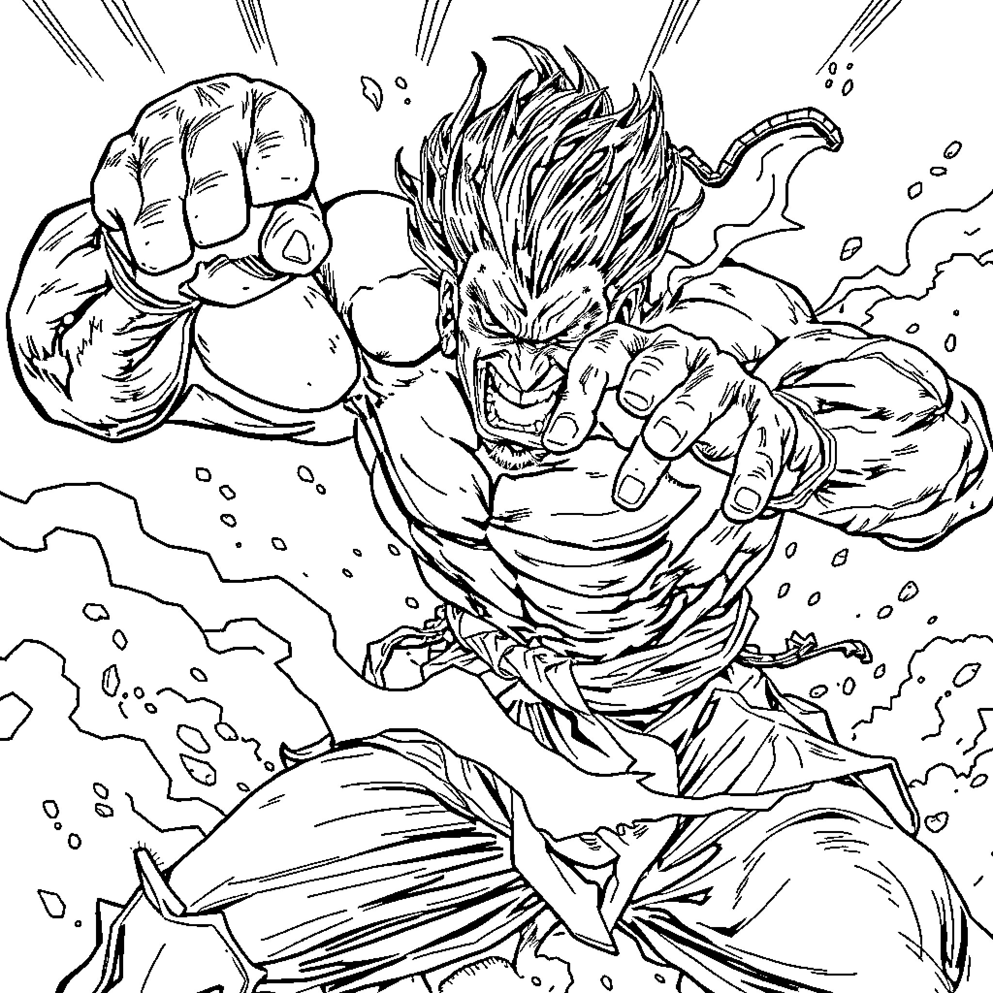 Kanao's Fiery Heroic Transformation Coloring Page (free black-and-white line drawing printable PDF for all, from beginners to advanced learners, including children, teens, adults, and seniors)