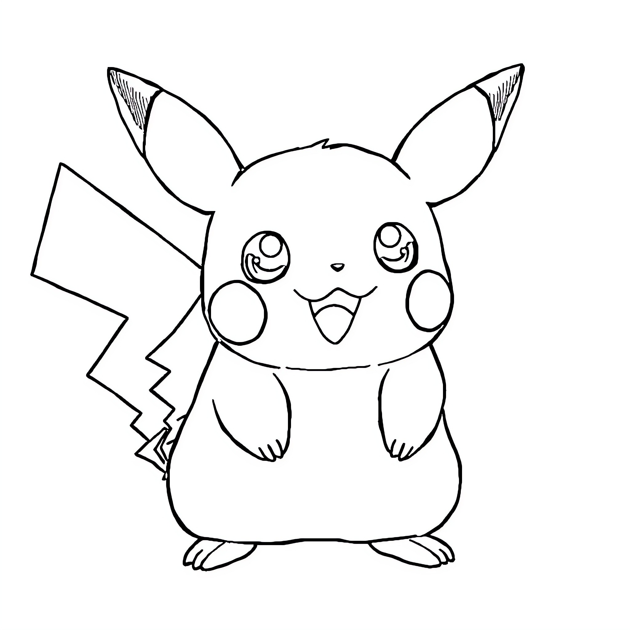 Pikachu making a happy expression Coloring Page (free black-and-white line drawing printable PDF for all, from beginners to advanced learners, including children, teens, adults, and seniors)