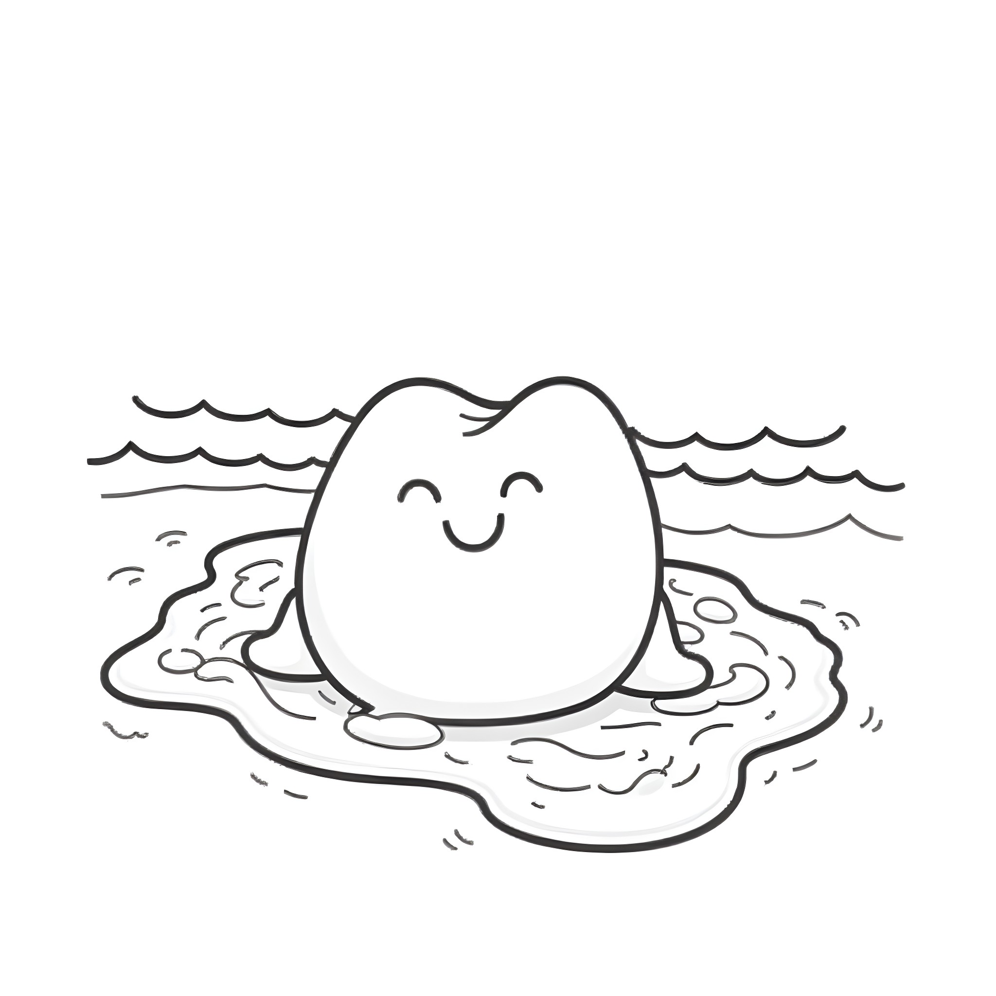 Tooth floating in the ocean Coloring Page (free black-and-white line drawing printable PDF for all, from beginners to advanced learners, including children, teens, adults, and seniors)