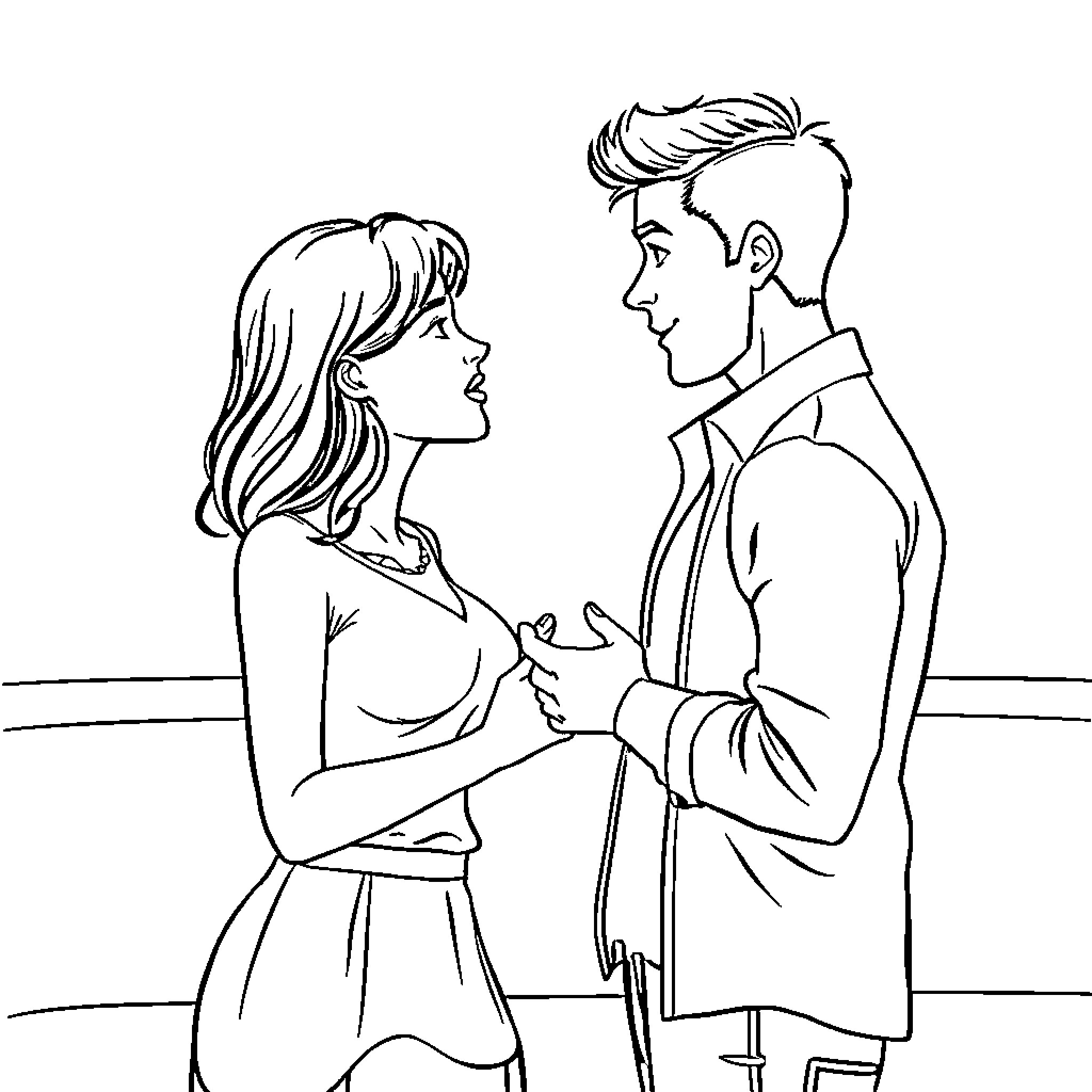 Chat of a romantic couple Coloring Page (free black-and-white line drawing printable PDF for all, from beginners to advanced learners, including children, teens, adults, and seniors)