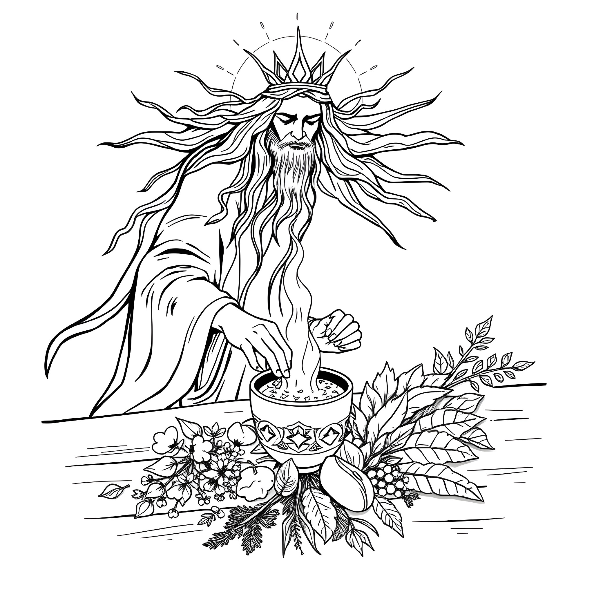 Spirit of Nature's Artistry Coloring Page (free black-and-white line drawing printable PDF for all, from beginners to advanced learners, including children, teens, adults, and seniors)
