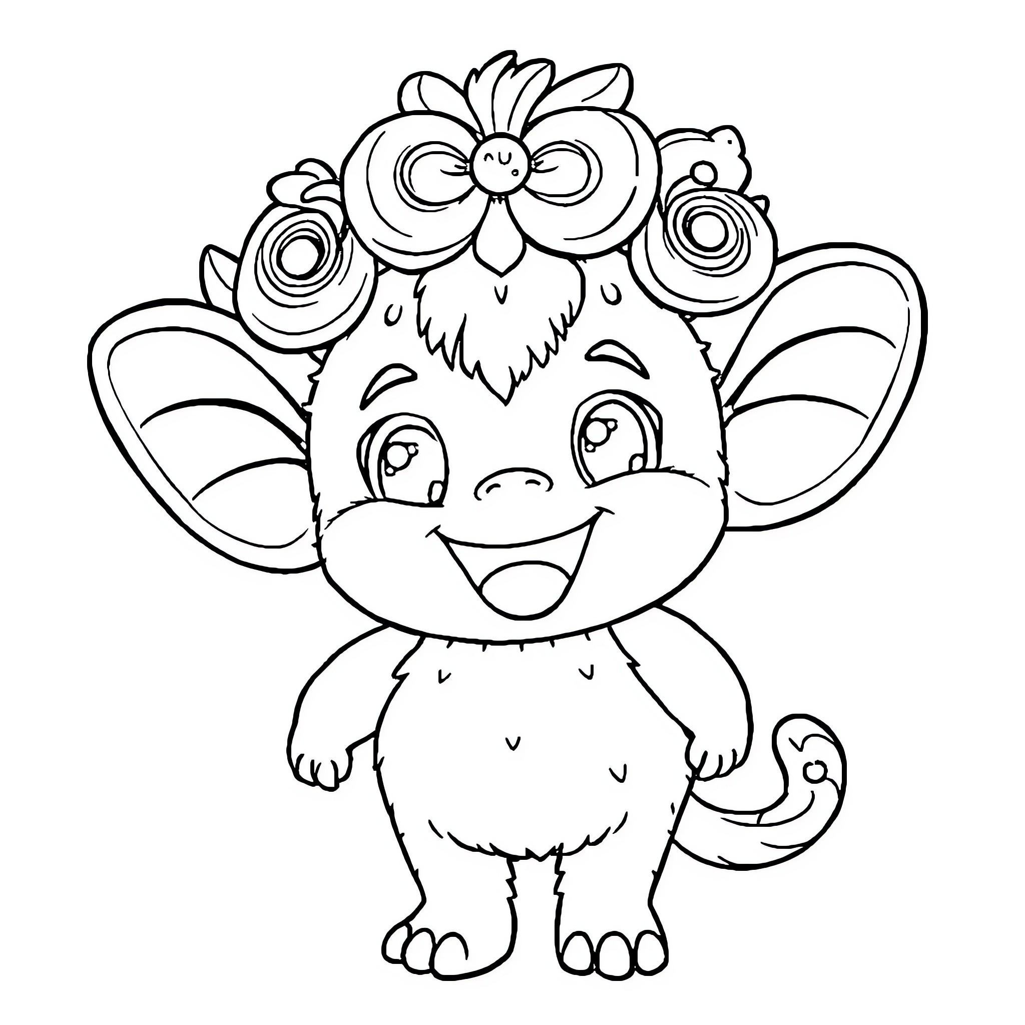 Labubu the Charming Flower Fairy Coloring Page (free black-and-white line drawing printable PDF for all, from beginners to advanced learners, including children, teens, adults, and seniors)