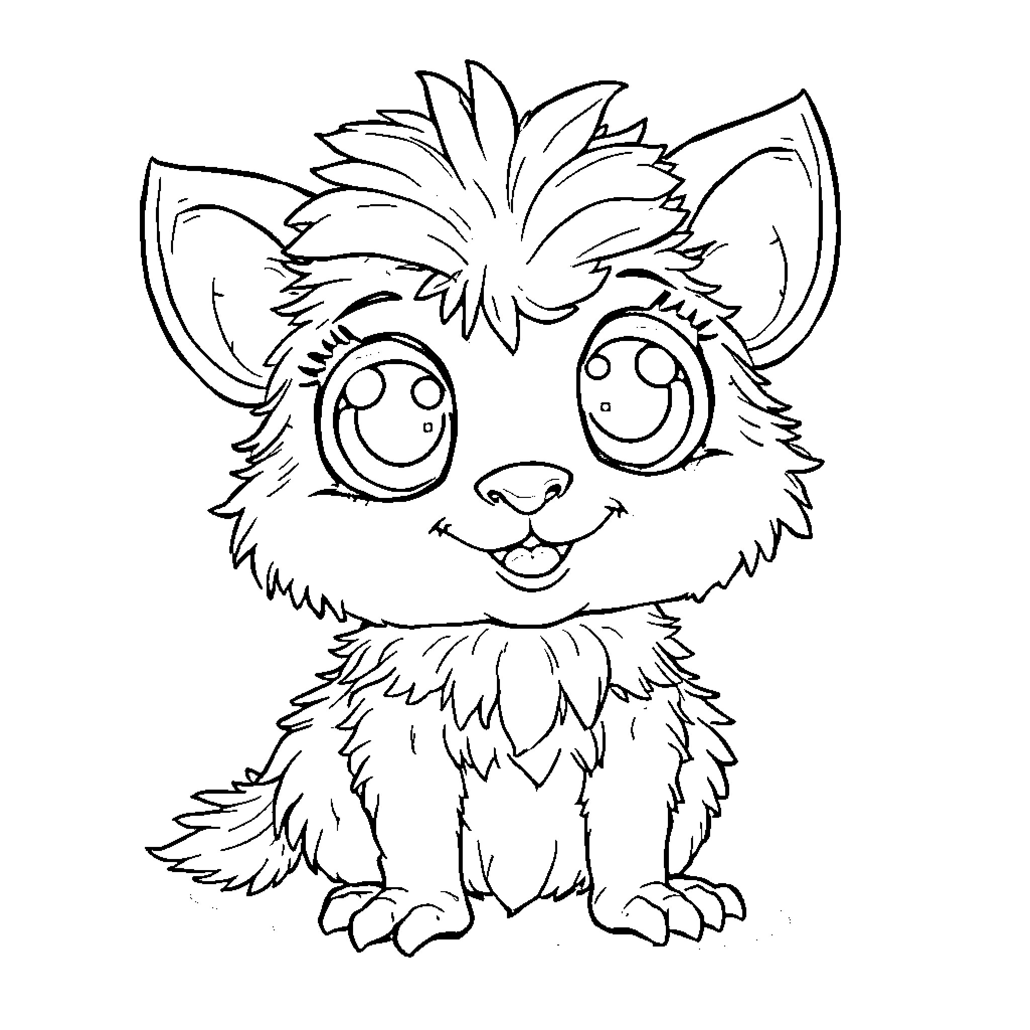 Wazzlesnook Adorable Fluffy Pet with Playful Expression Coloring Page (free black-and-white line drawing printable PDF for all, from beginners to advanced learners, including children, teens, adults, and seniors)