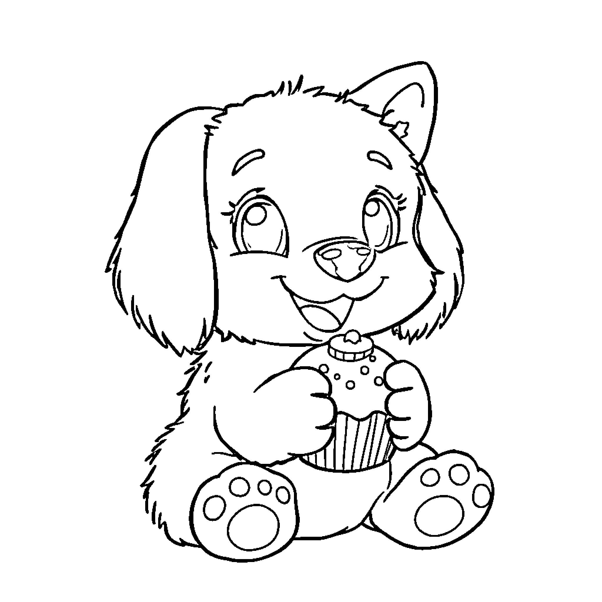 Bluey's Playful Pup with Cupcake Coloring Page (free black-and-white line drawing printable PDF for all, from beginners to advanced learners, including children, teens, adults, and seniors)